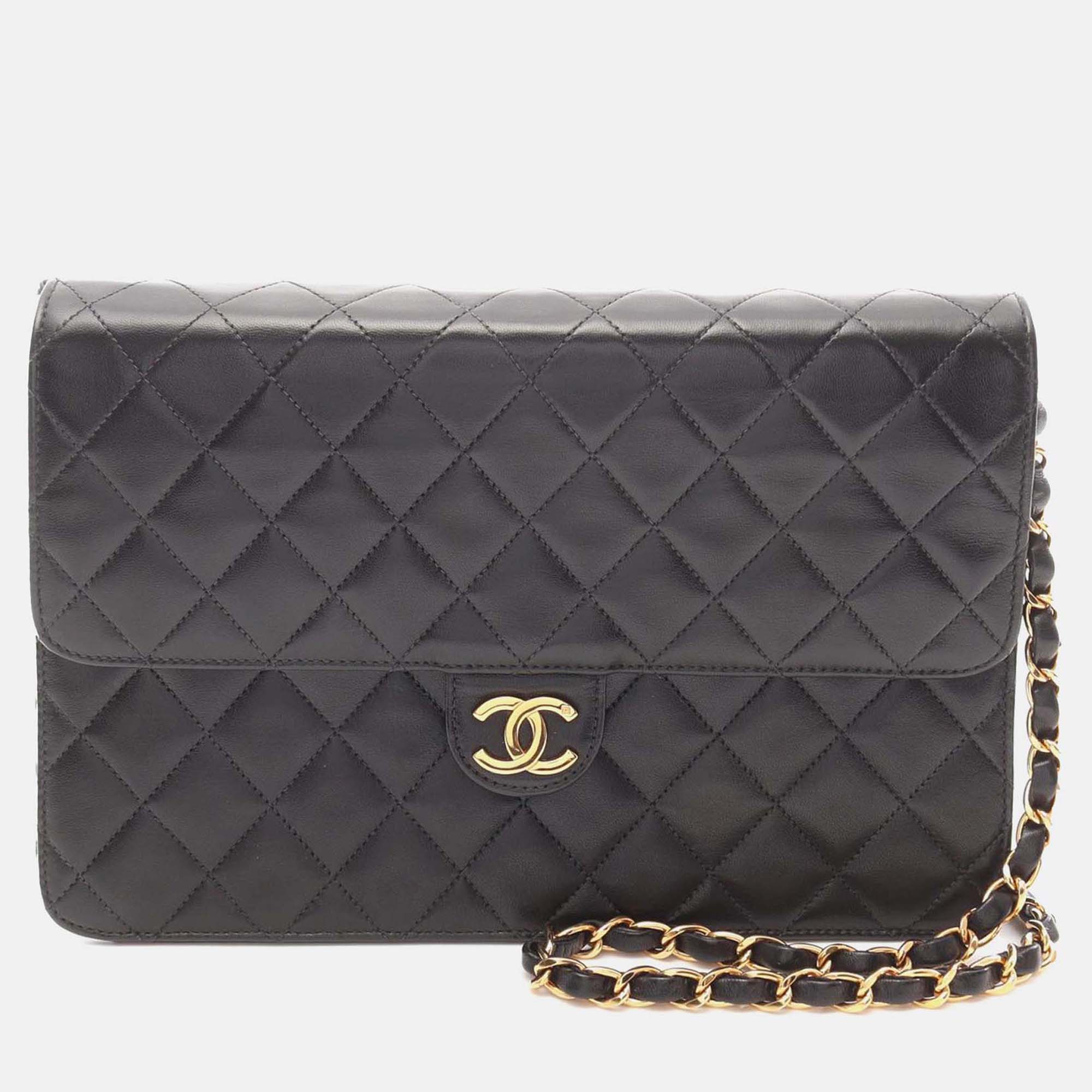 

Chanel Black Medium CC Quilted Lambskin Half Single Flap