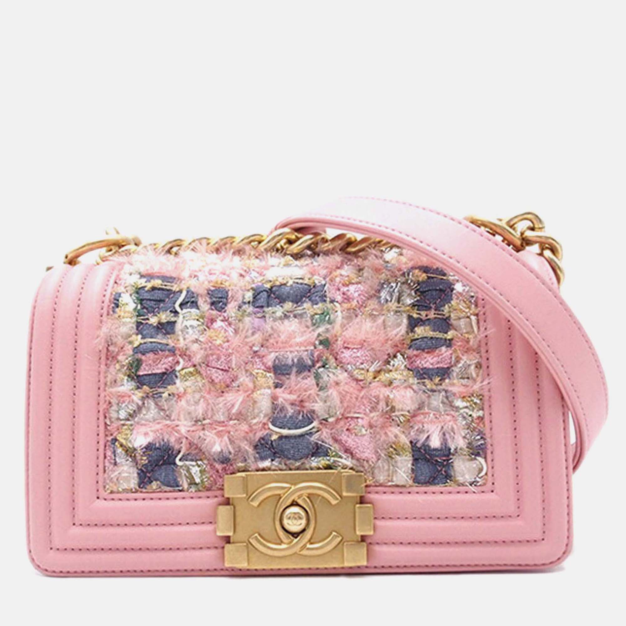 

Chanel Pink Small Tweed and Lambskin Boy Flap