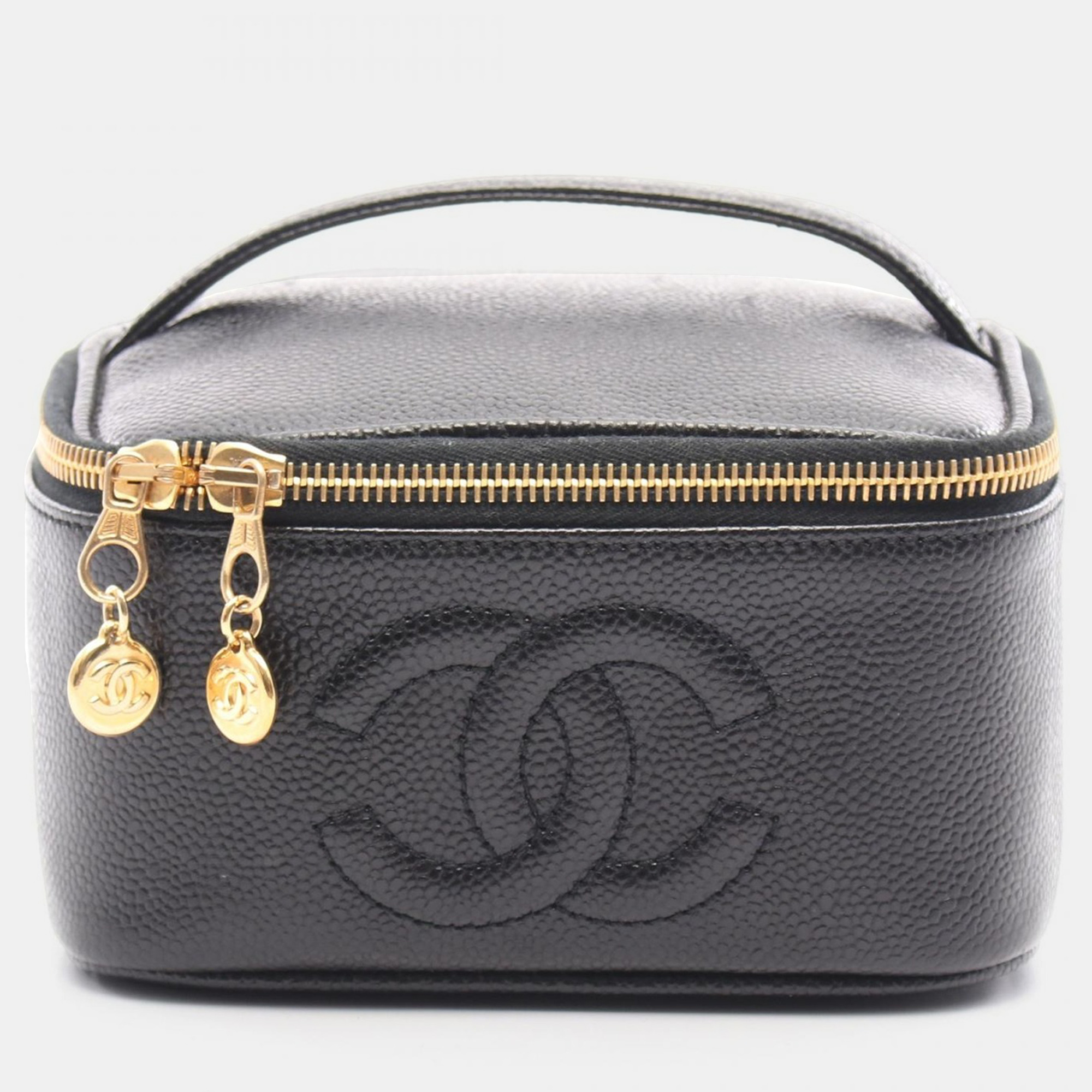 

Chanel CC Vanity Black Leather Top Handle Bag