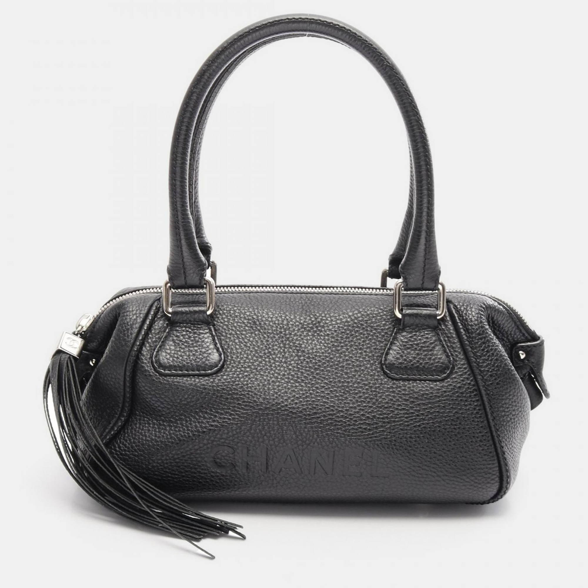 

Chanel Logo Hand Shoulder Bag Tassel Calfskin Leather Black