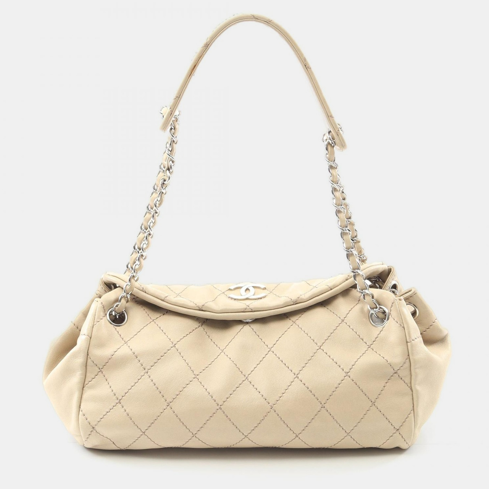 

Chanel Wild Stitch Chain Shoulder Bag Leather Beige Shw Coco Cc