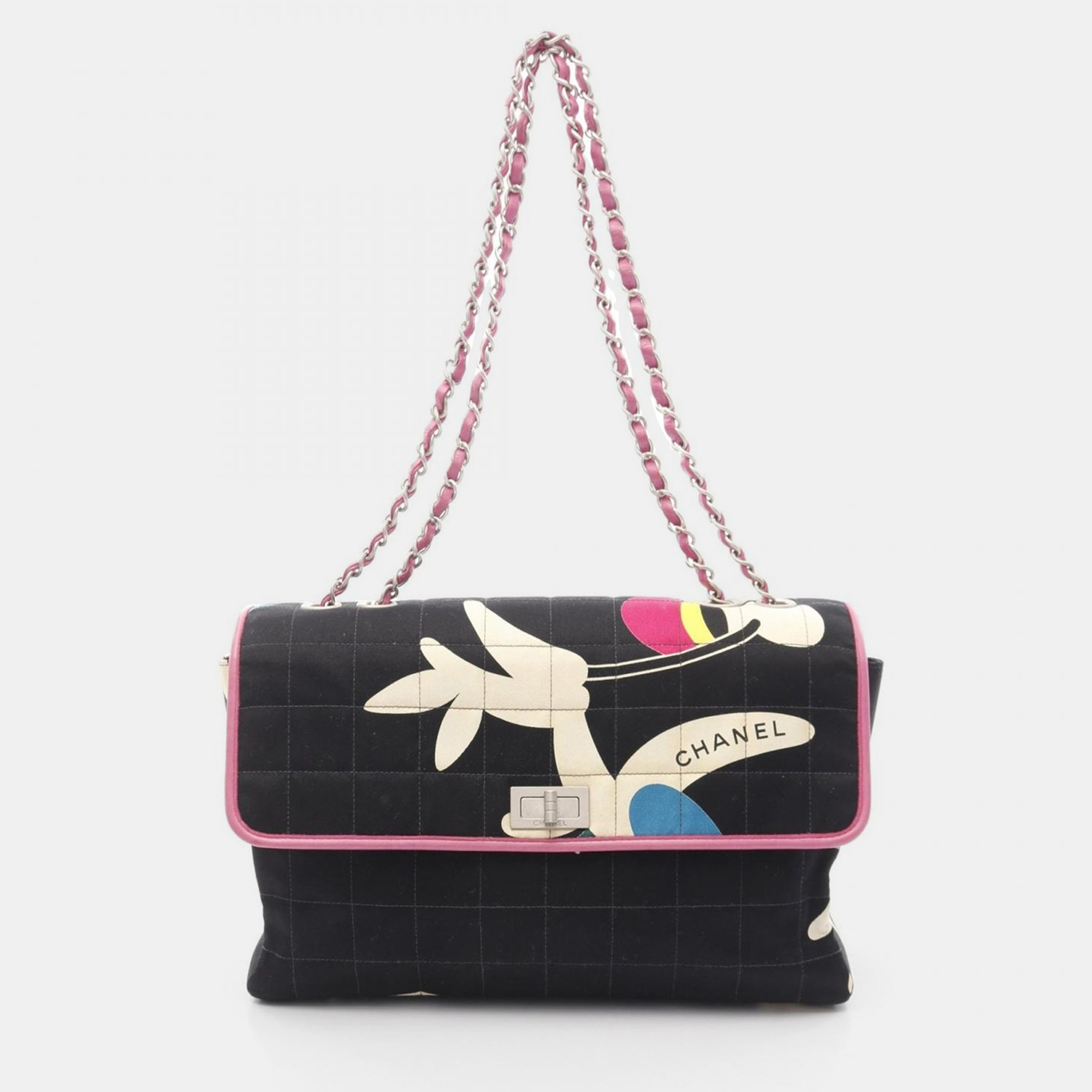 

Chanel 2.55 Chocolate Bar Chain Shoulder Bag Canvas Leather Black Pink Shw