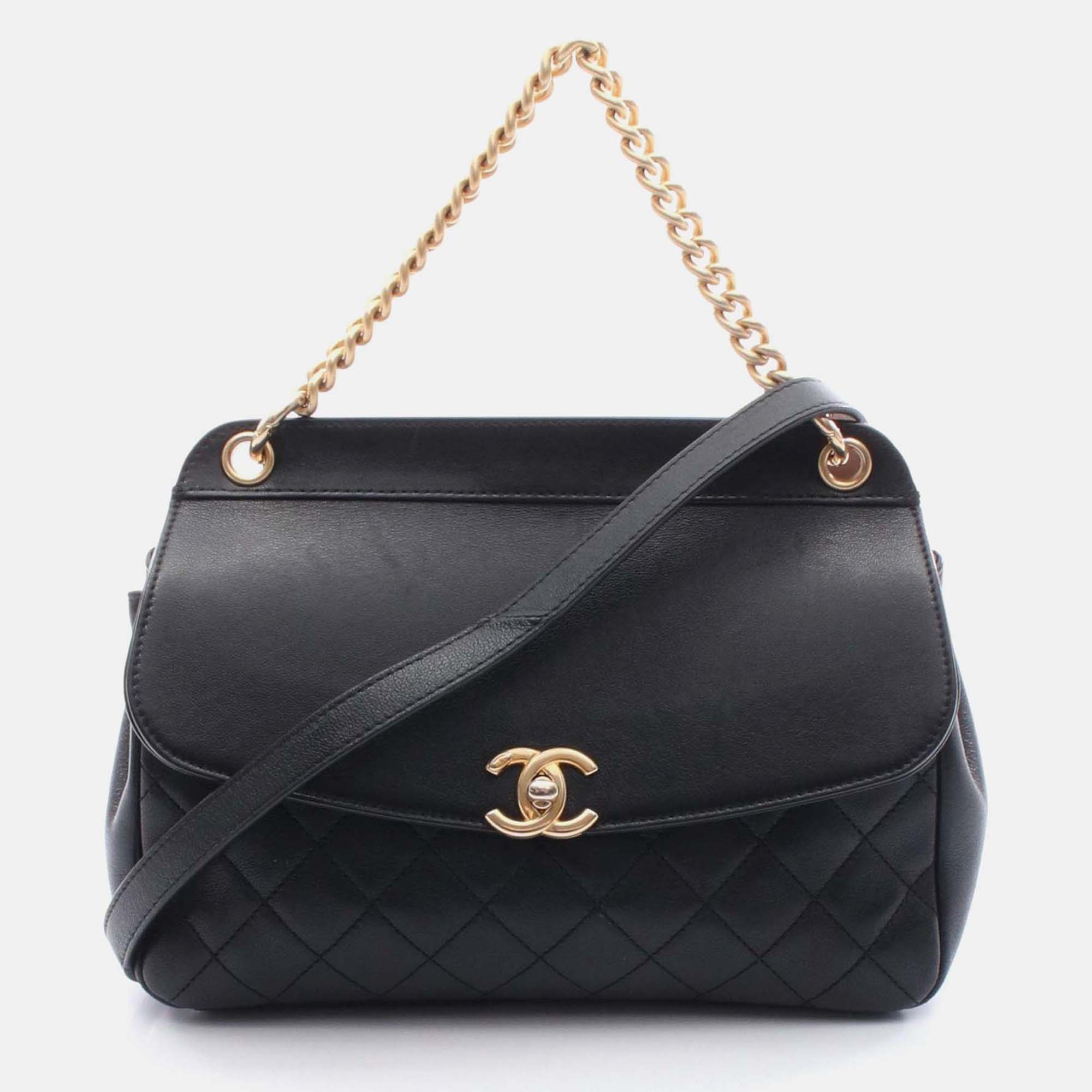 

Chanel Curved Flap Black Lambskin Quilted Shoulder Bag