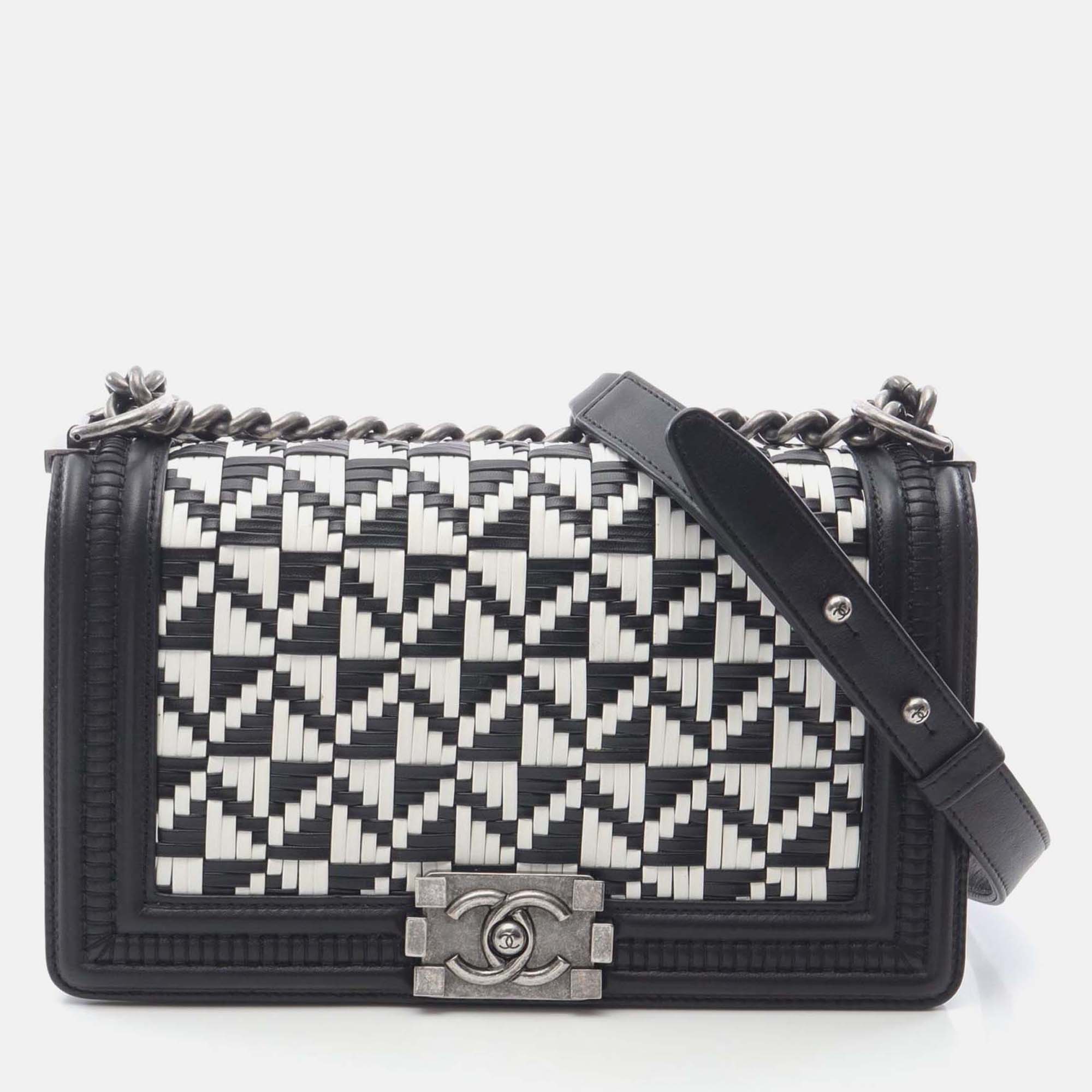 

Chanel Boy Medium Black/White Woven Leather Bag