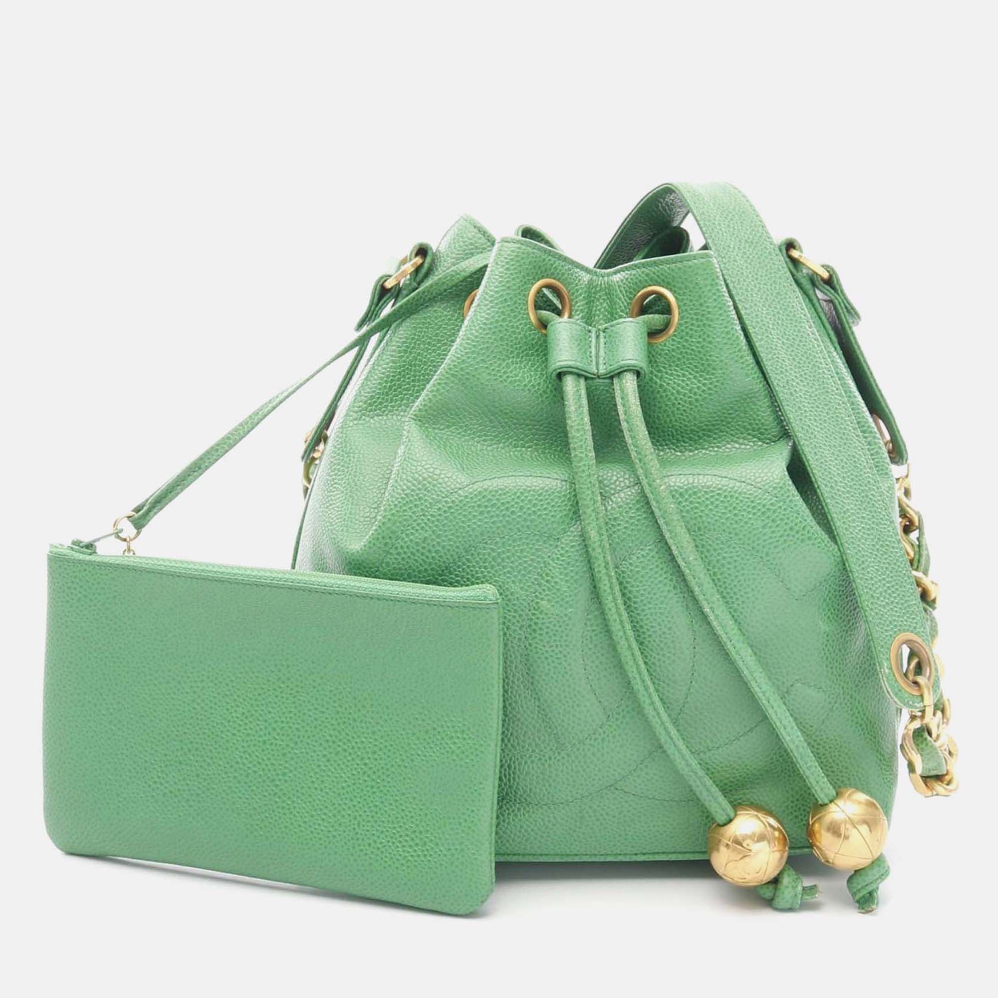

Chanel CC Green Caviar Leather Bucket Bag