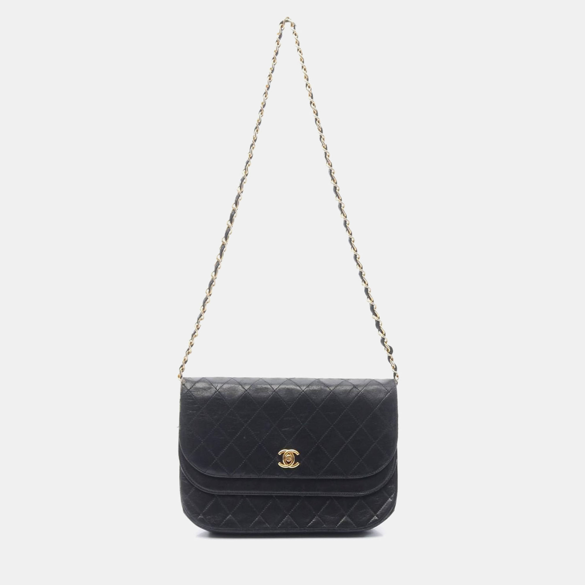 

Chanel Matelasse W Flap Chain Shoulder Bag Lambskin Black Ghw