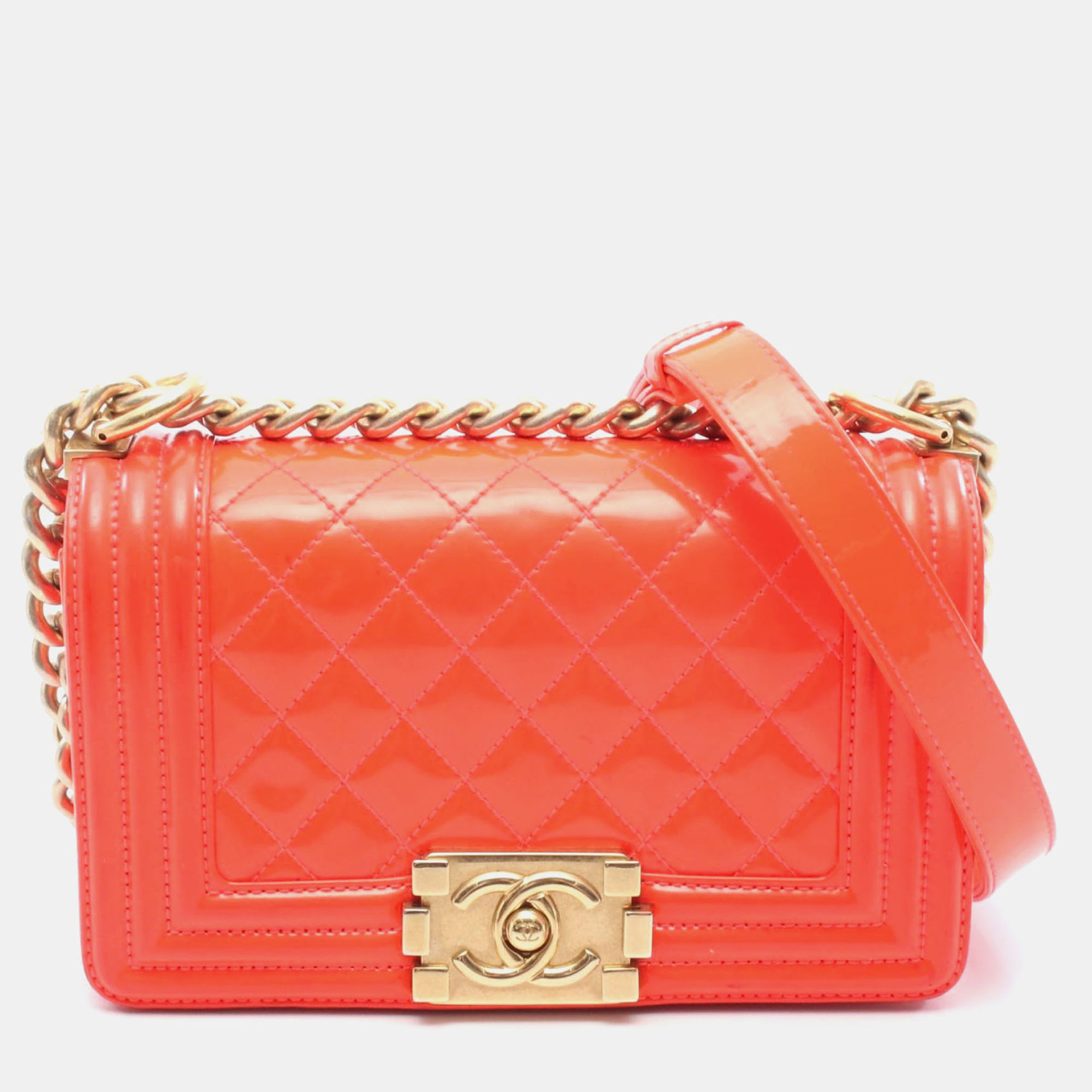 

Chanel Boy Chanel  Matelasse Chain Shoulder Bag Patent Leather Orange