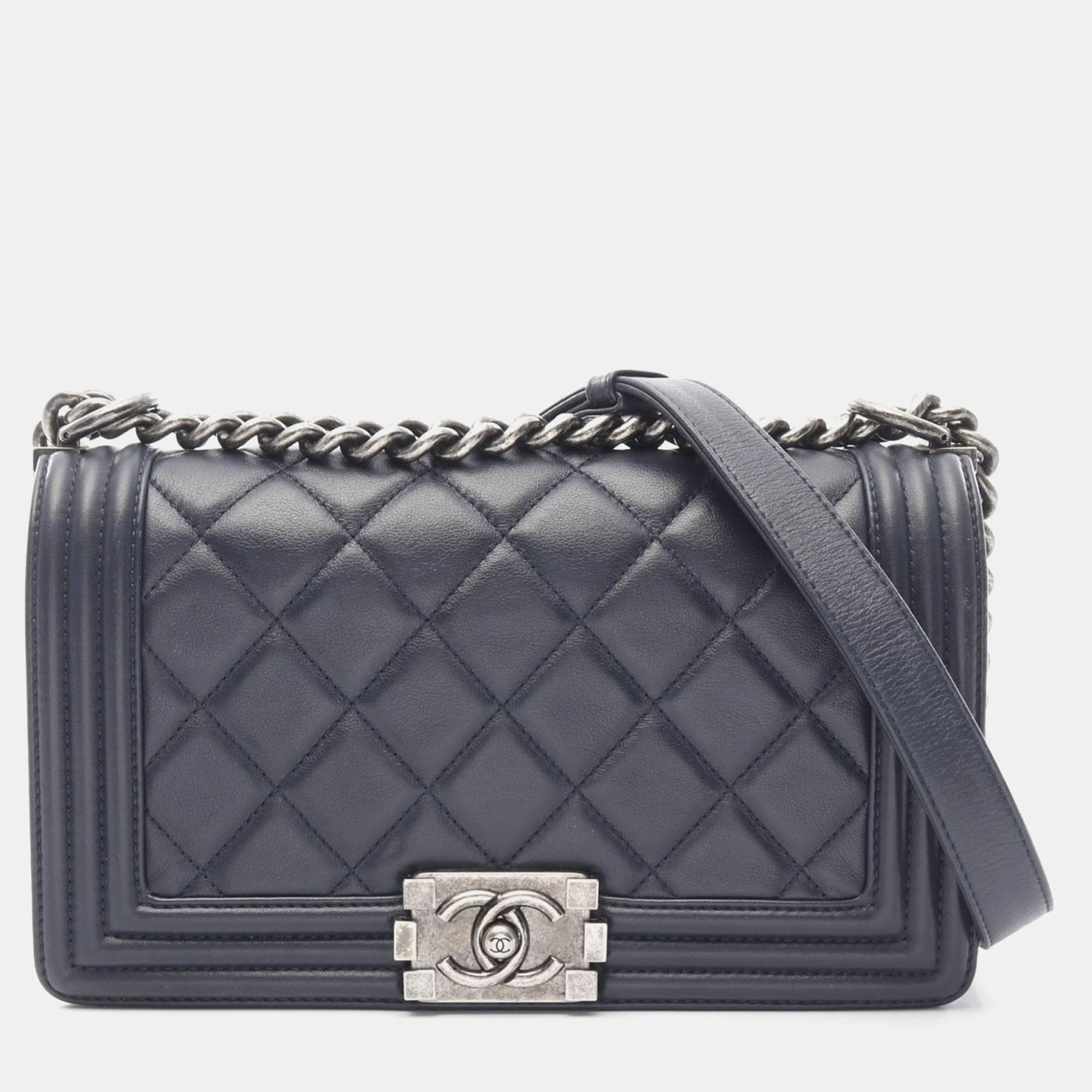 

Chanel Boy Navy Lambskin Chain Shoulder Bag, Navy blue