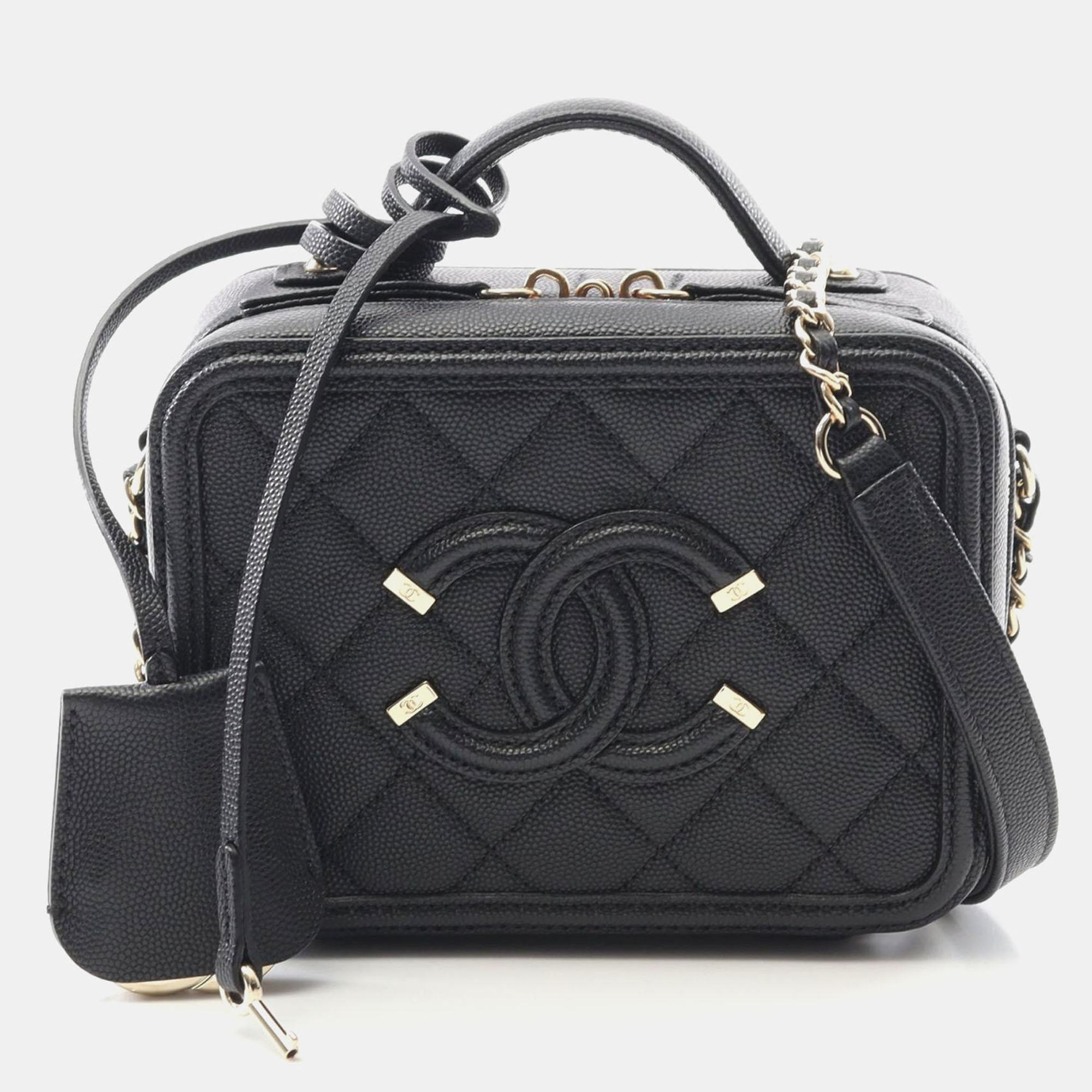 

Chanel Filigree Small Black Leather Vanity Crossbody Bag