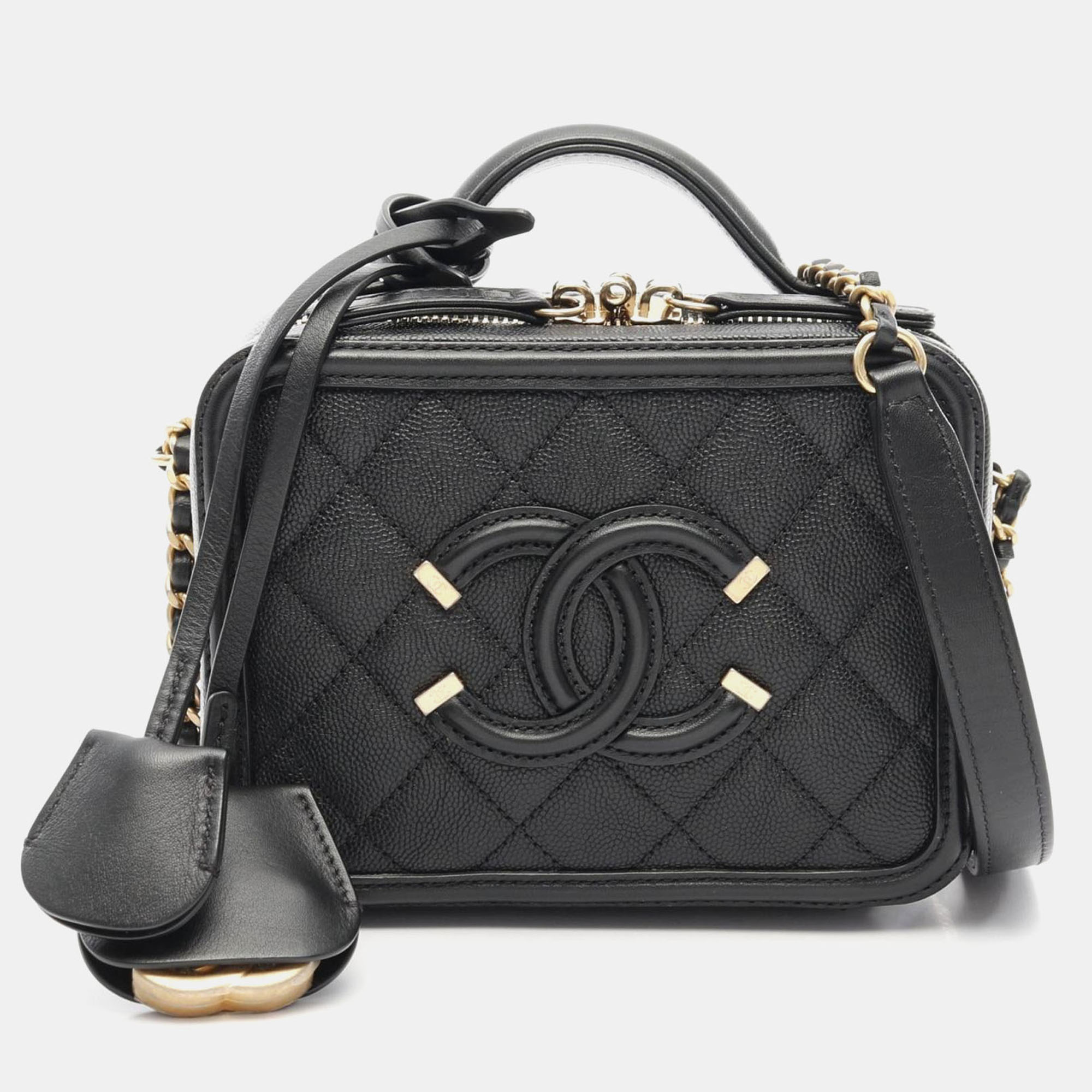 

Chanel Filigree Small Black Leather Vanity Shoulder Bag