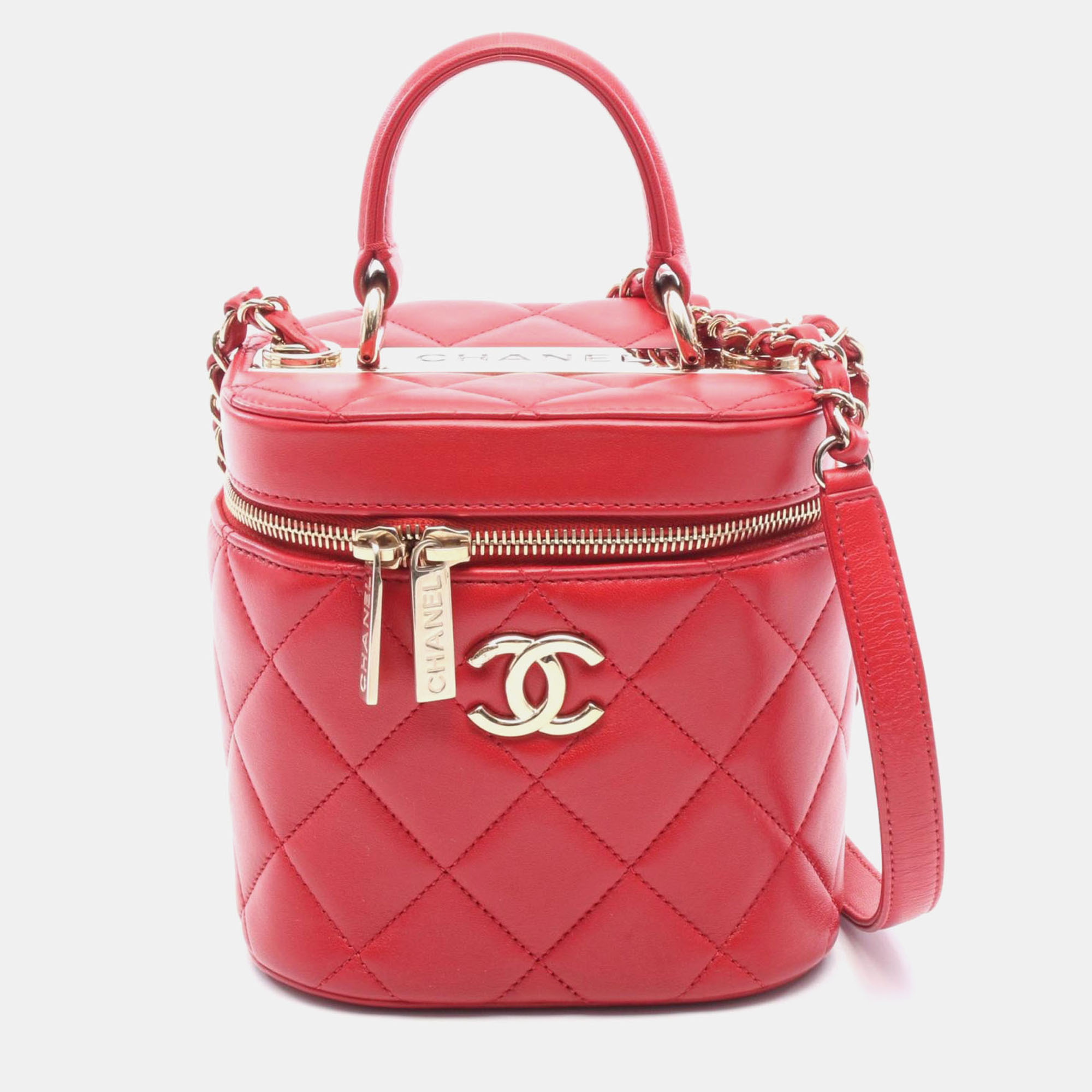 

Chanel Trendy Cc Chain Shoulder Hand Bag Leather Red Ghw Matelasse