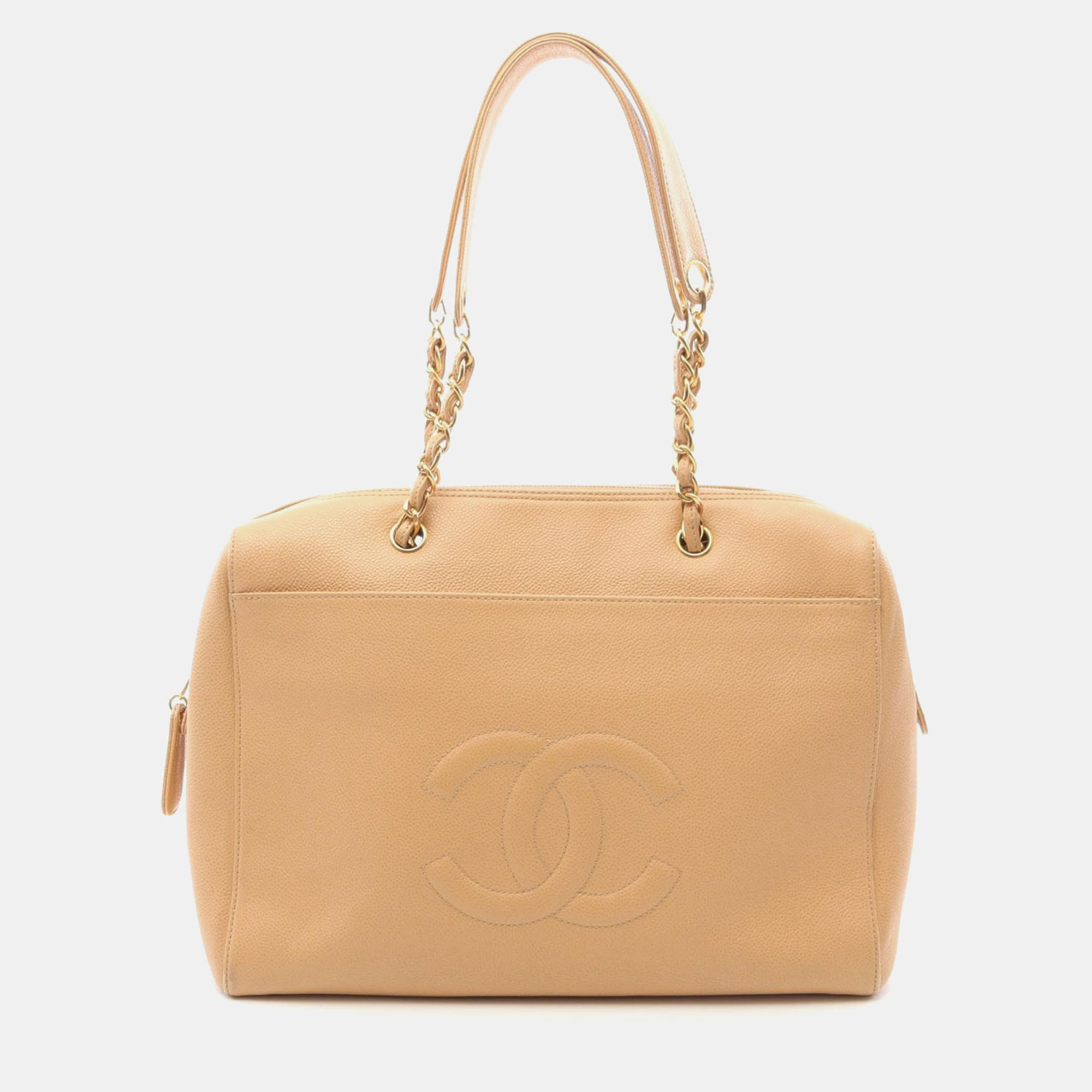 

Chanel Coco Mark Tote Chain Shoulder Bag Calf Leather Beige Ghw
