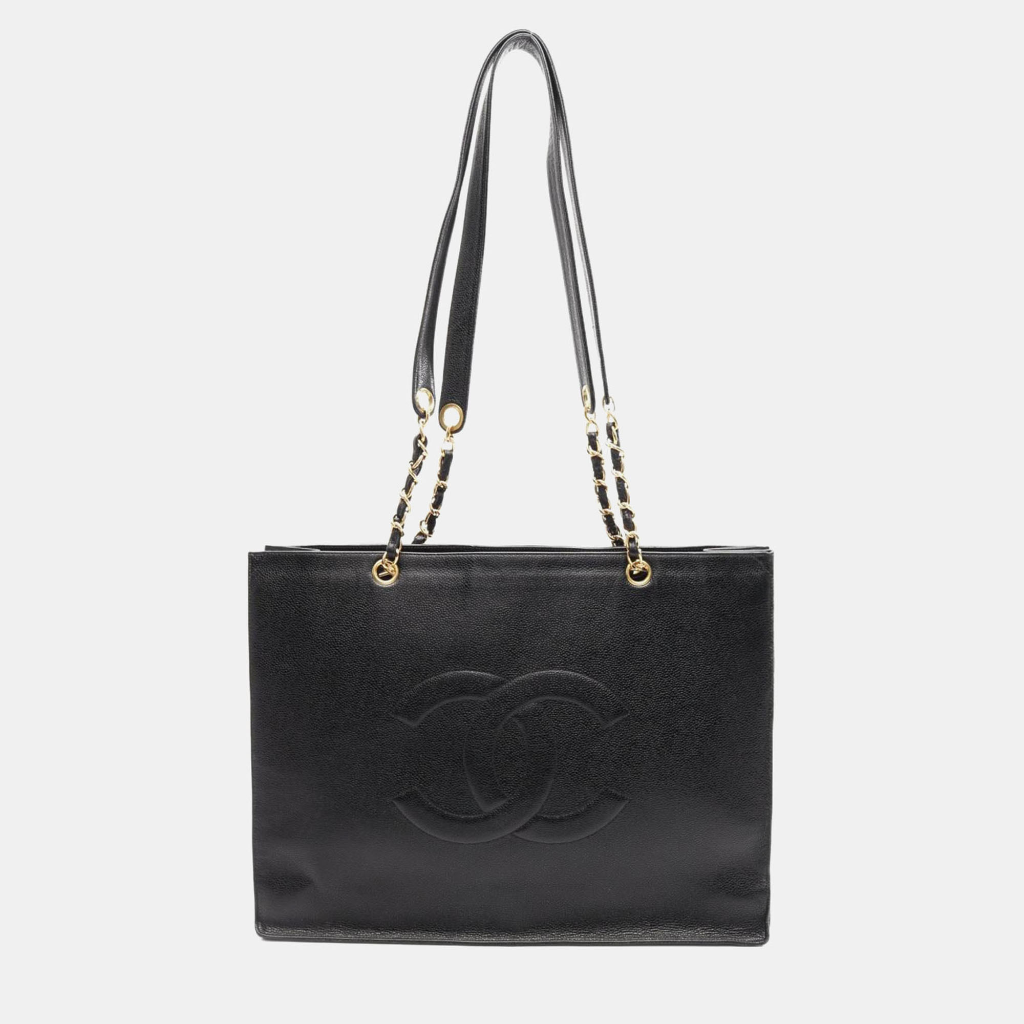 

Chanel CC Black Leather Chain Tote Bag