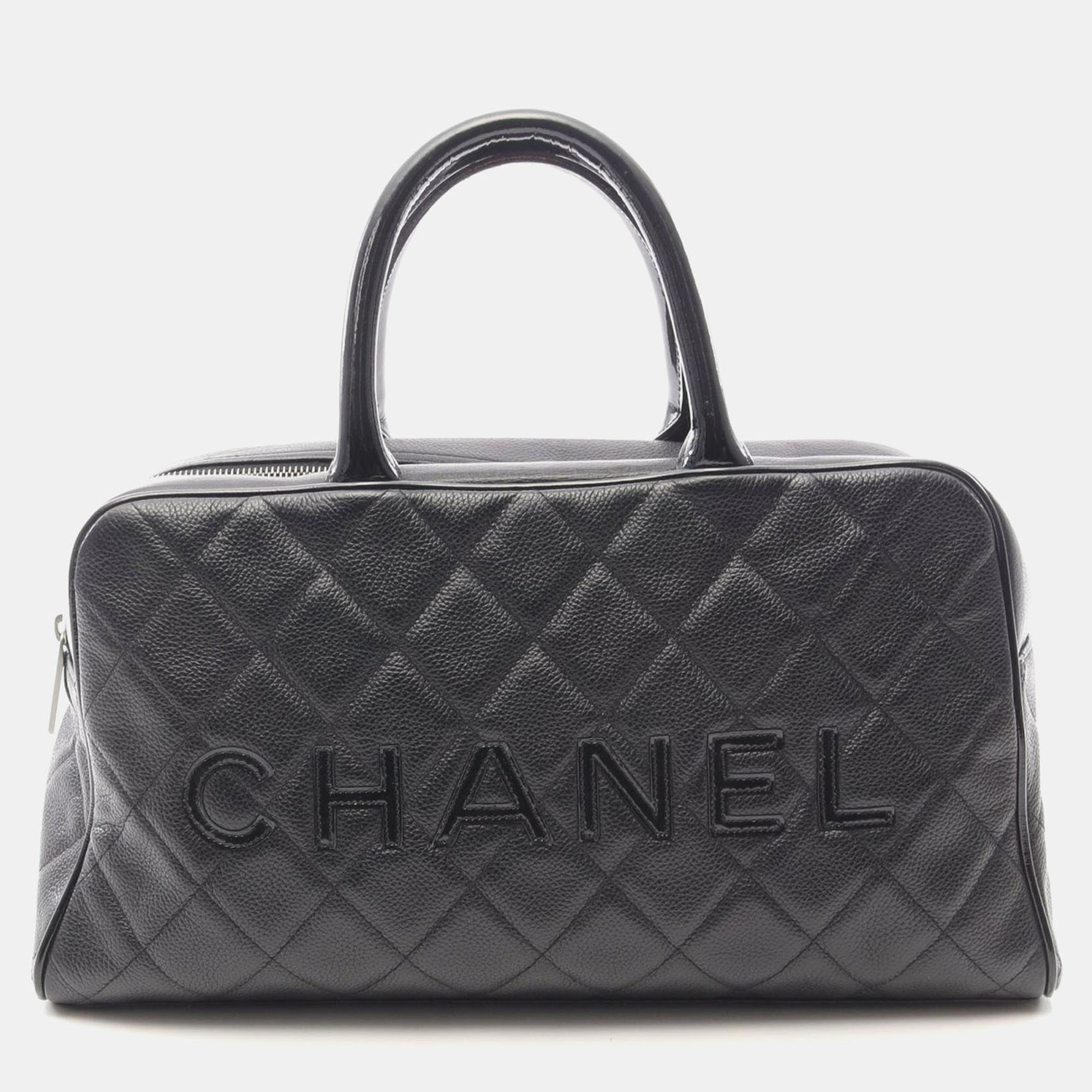 

Chanel Matelasse Logo Tote Hand Bag Leather Black Shw Coco Cc