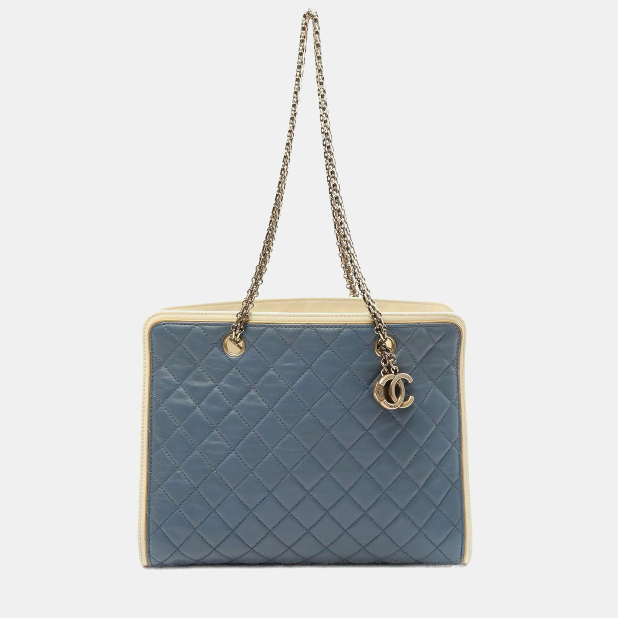 

Chanel CC Blue White Leather Chain Shoulder Tote Bag