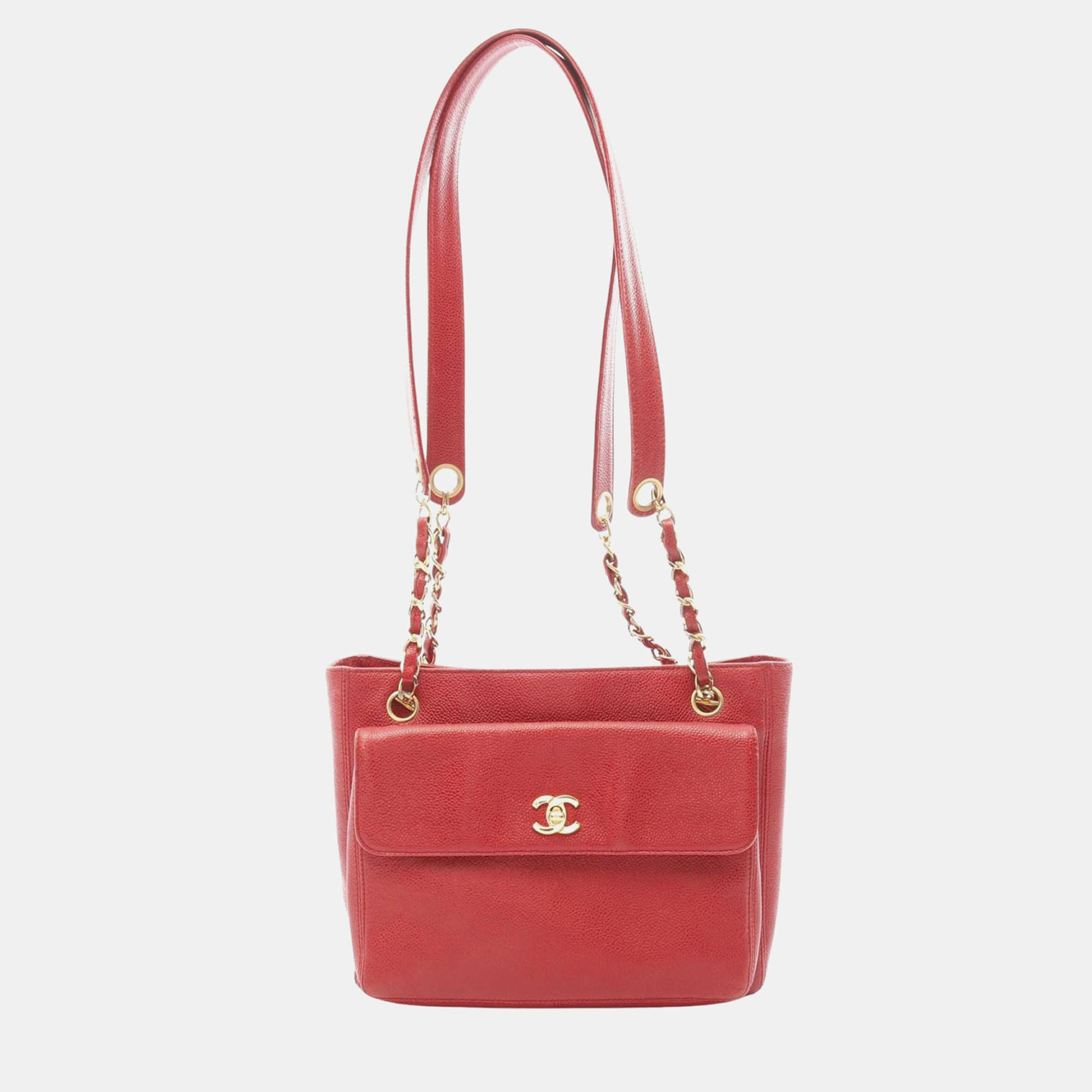 

Chanel Coco Mark Chain Shoulder Tote Bag Calfskin Red Ghw Cc