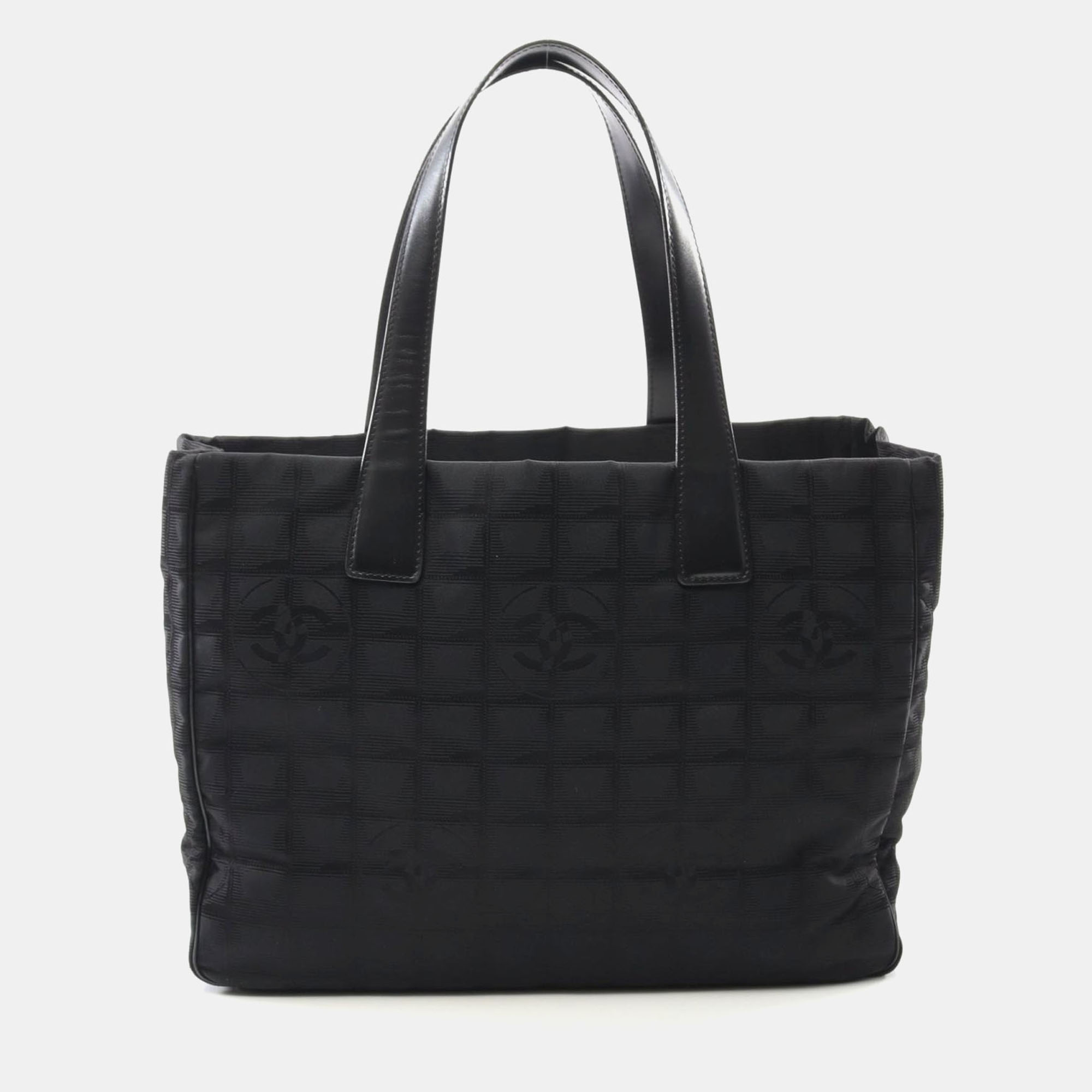 

Chanel New Travel Line Mm Tote Shoulder Bag Leather Nylon Canvas Bk Ghw, Black