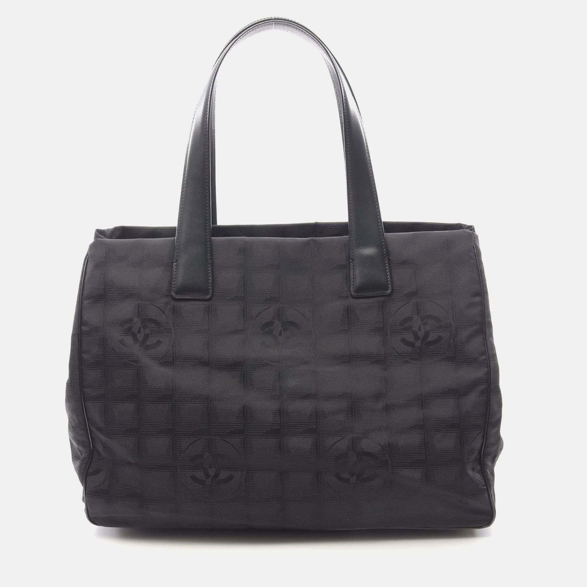 

Chanel New Travel Line MM Black Nylon Canvas Leather Tote Bag