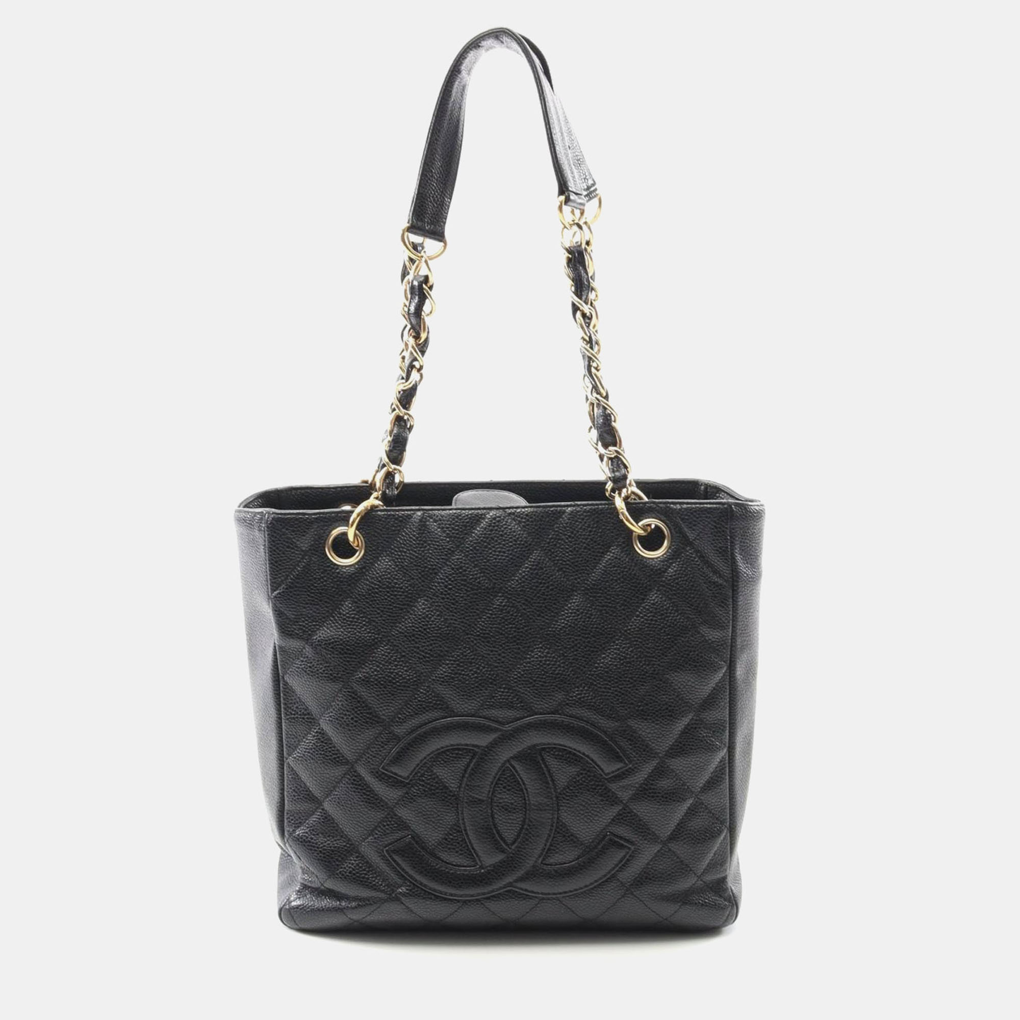 Chanel PST Black Leather Chain Tote Bag