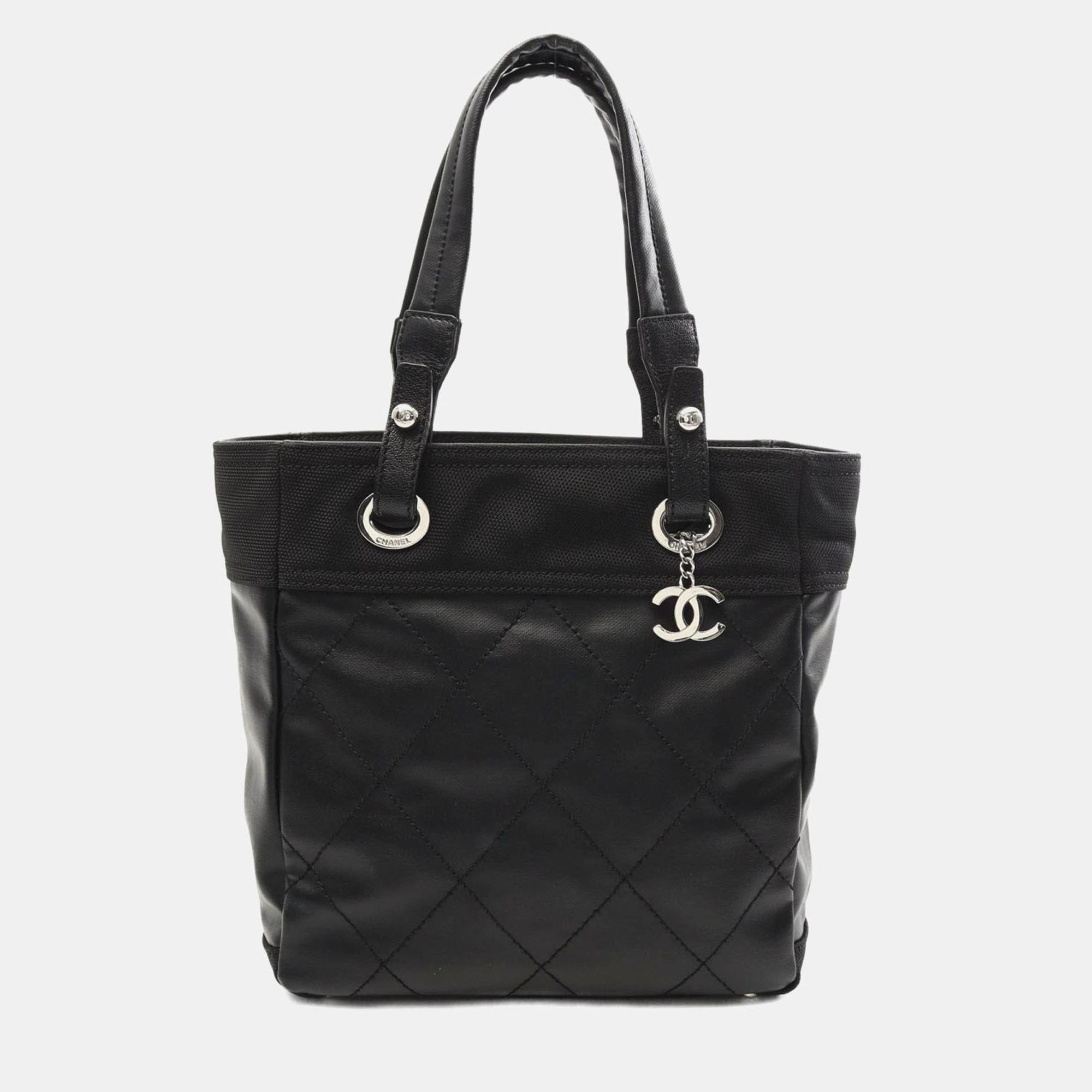 

Chanel Paris Biarritz Pm Tote Bag Canvas Leather Black Shw Cc