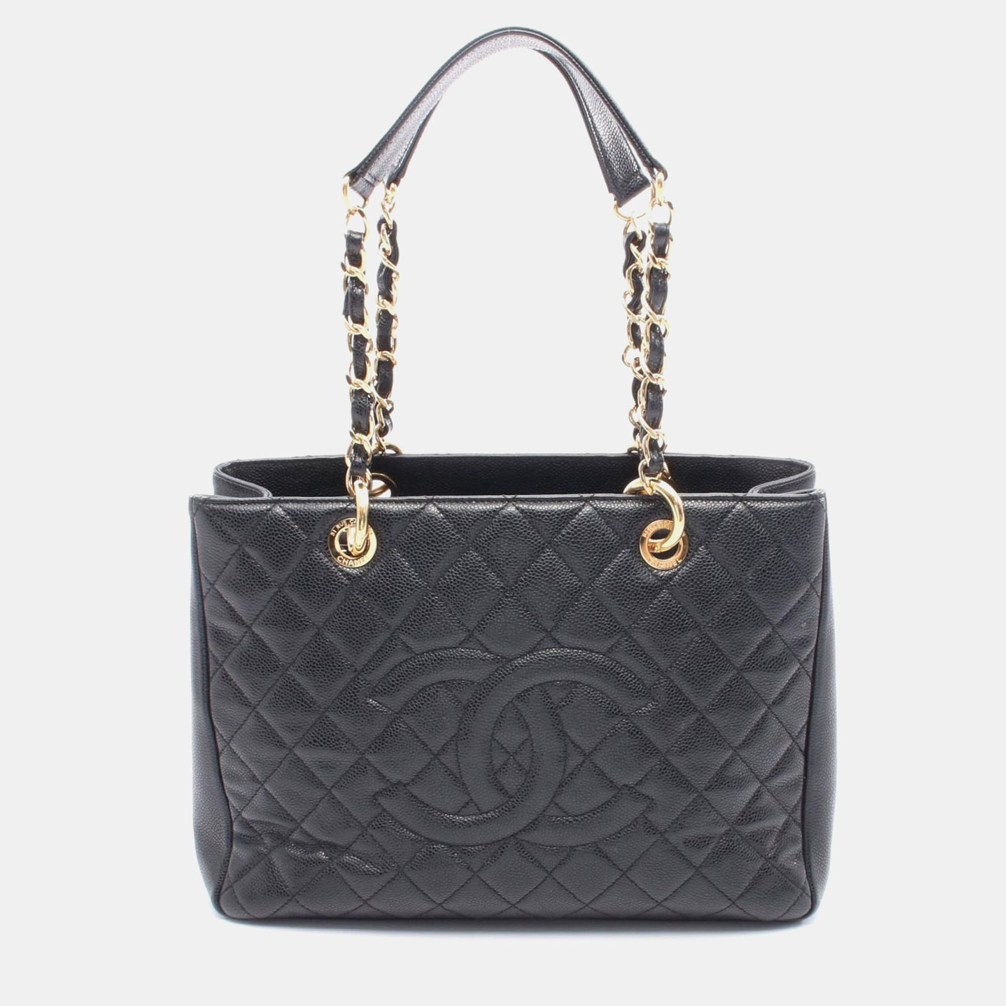 Chanel Grand Shopper Black Calfskin Chain Tote Bag