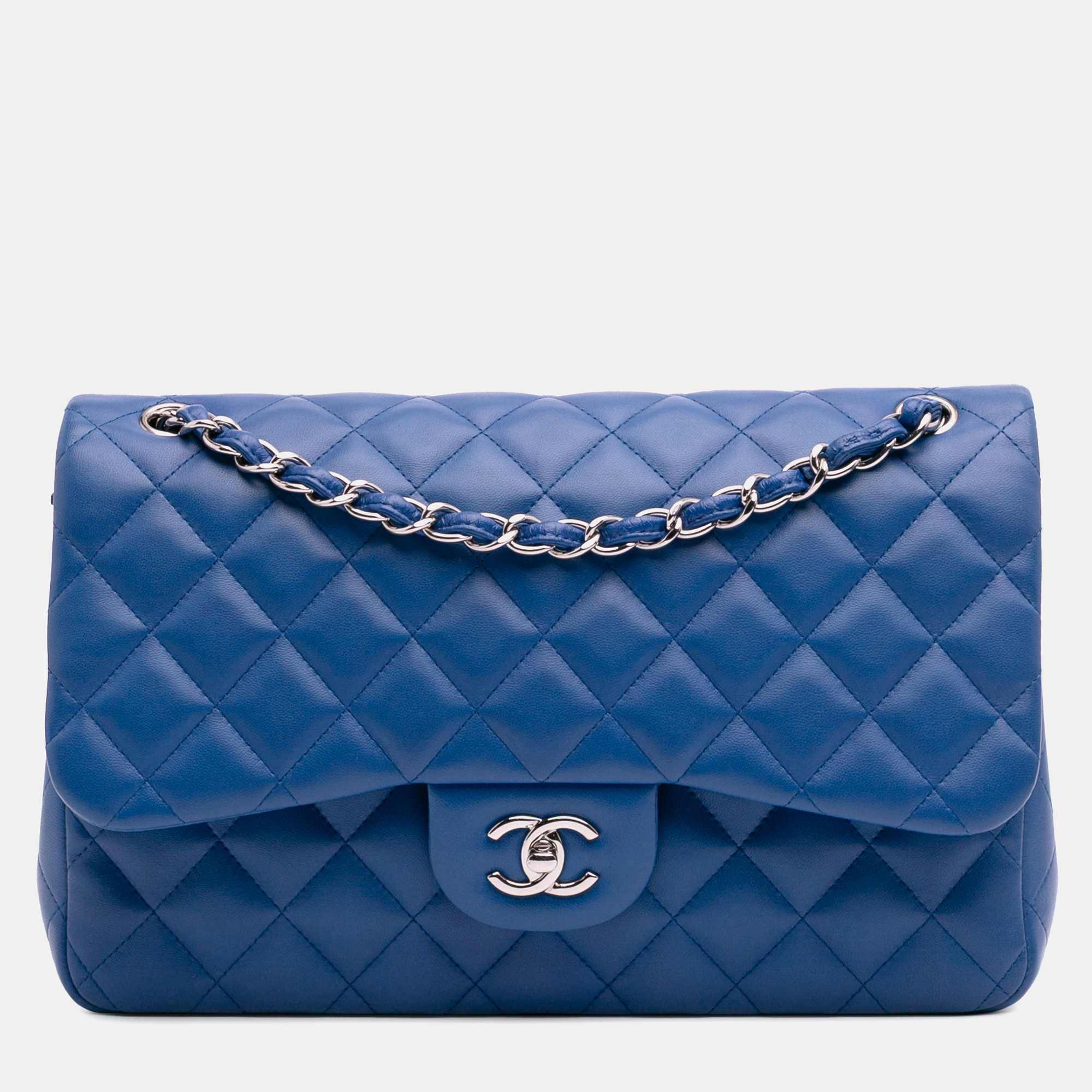 

Chanel Classic Double Flap Jumbo Blue Lambskin Shoulder Bag