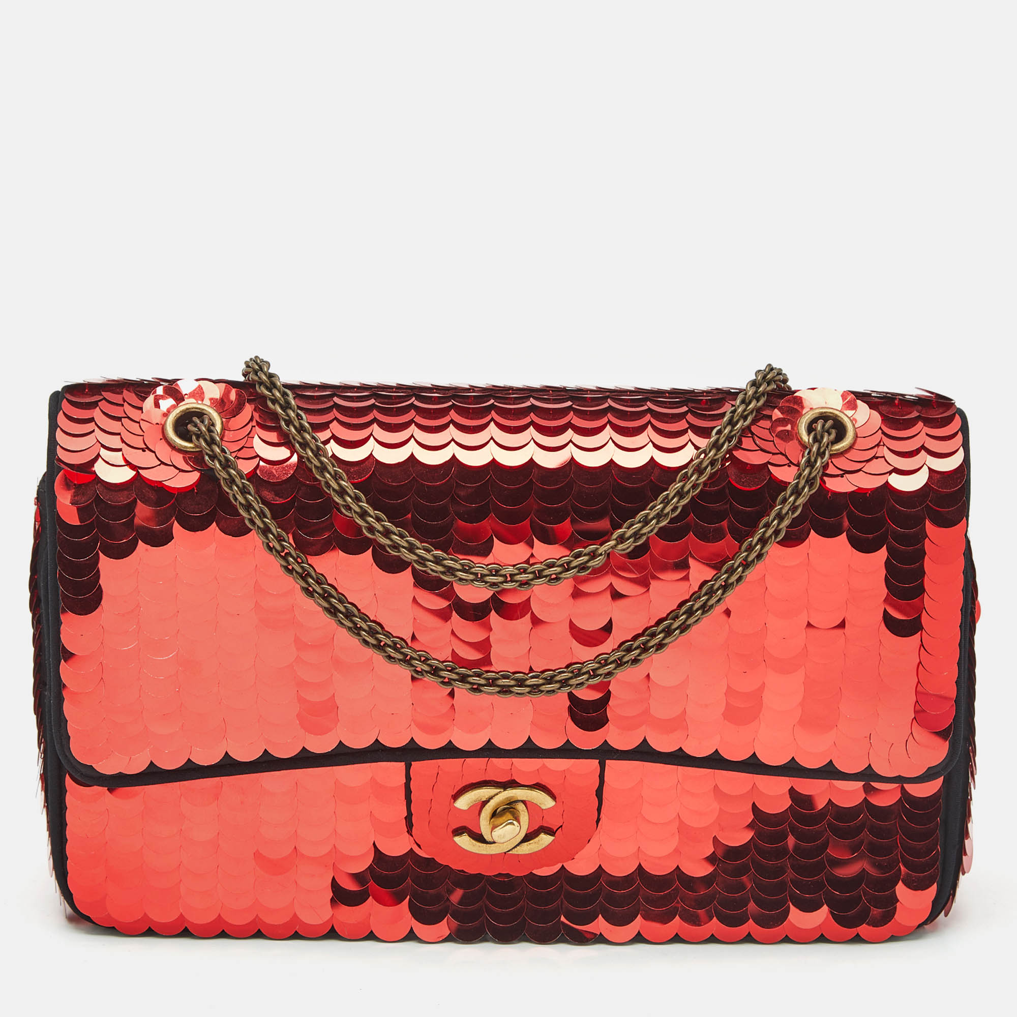 

Chanel Red Sequin Satin  Paris-Shanghai Classic Double Flap Bag