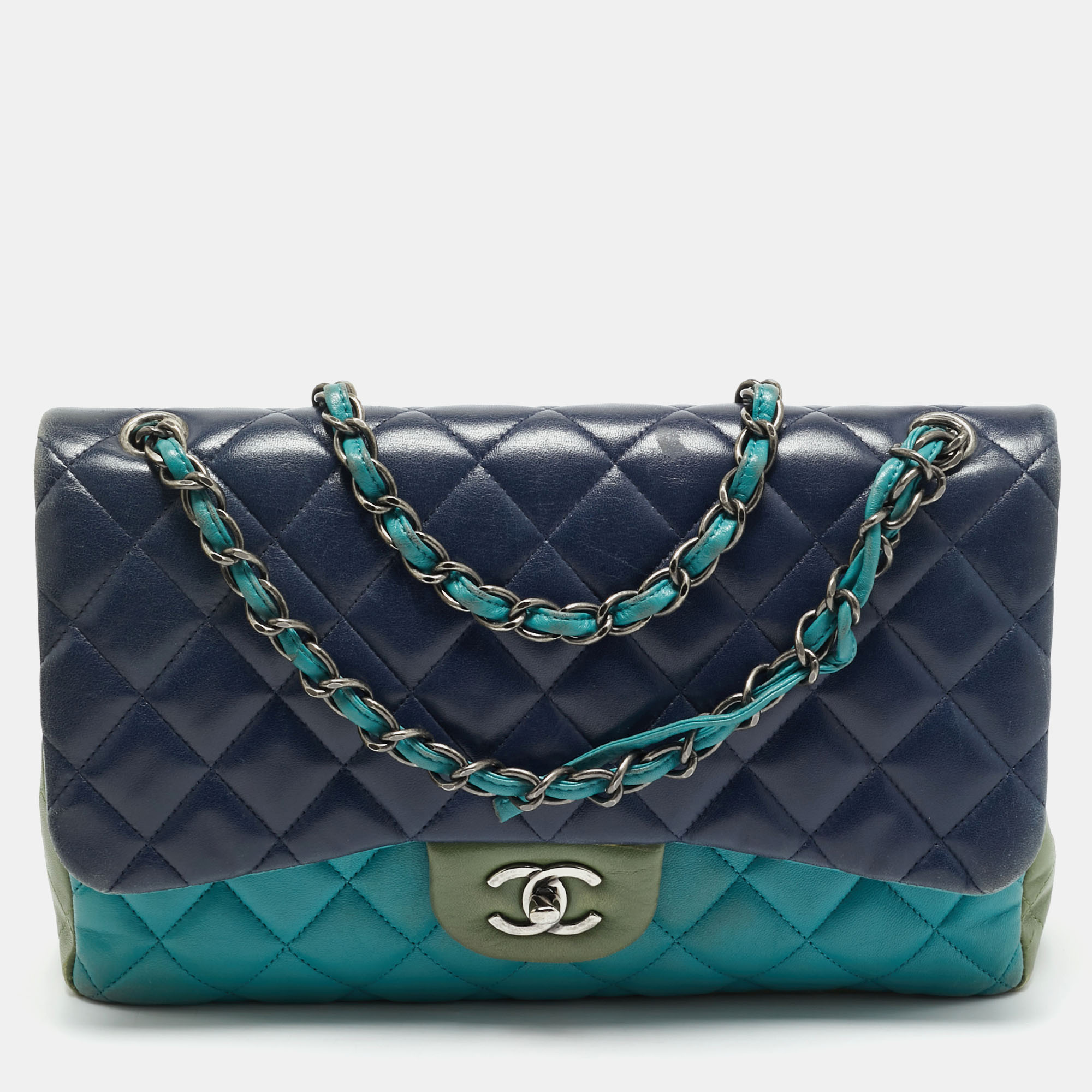 

Chanel Tricolor Quilted Leather Jumbo Classic Double Flap Bag, Multicolor