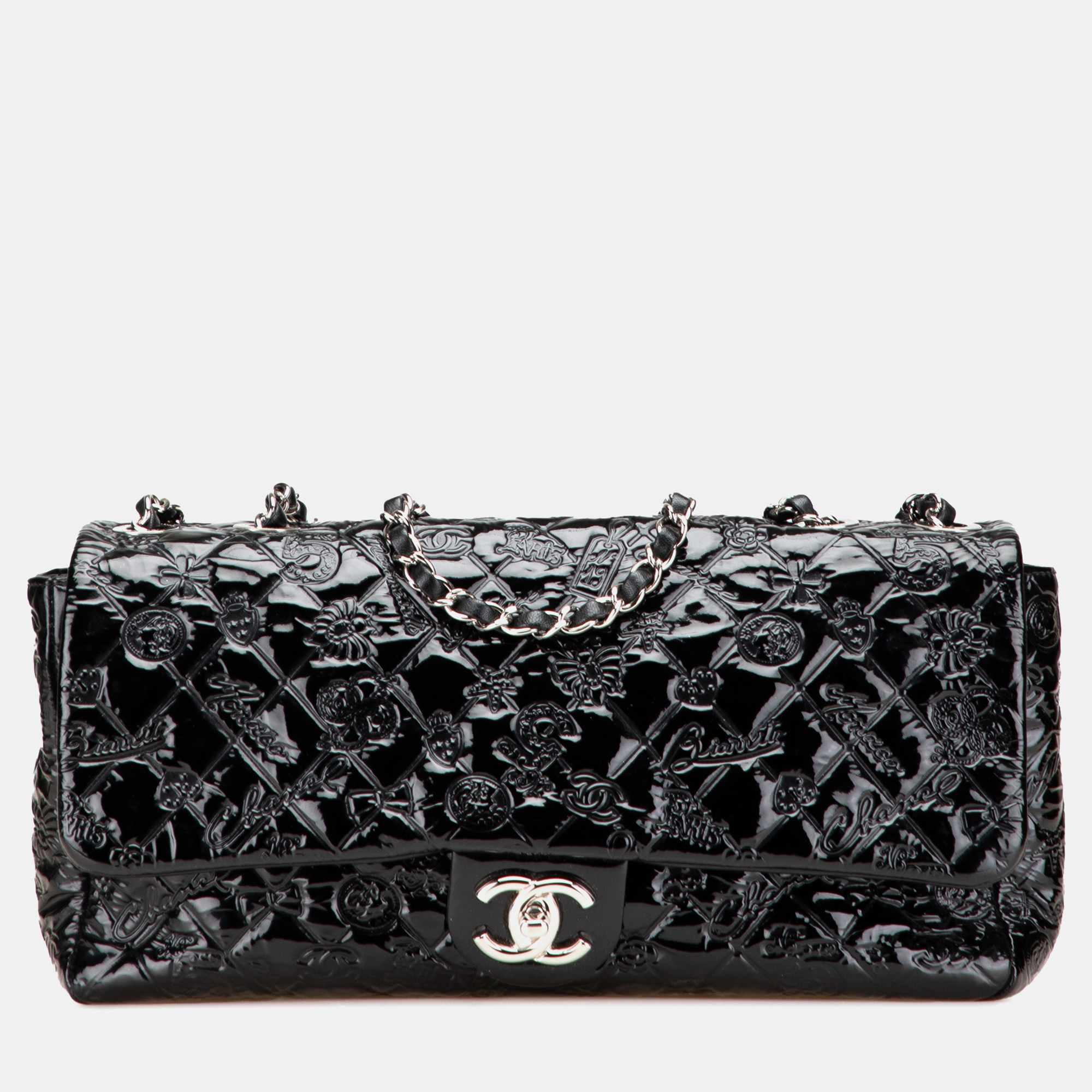 

Chanel Black Jumbo Patent Lucky Symbols Flap
