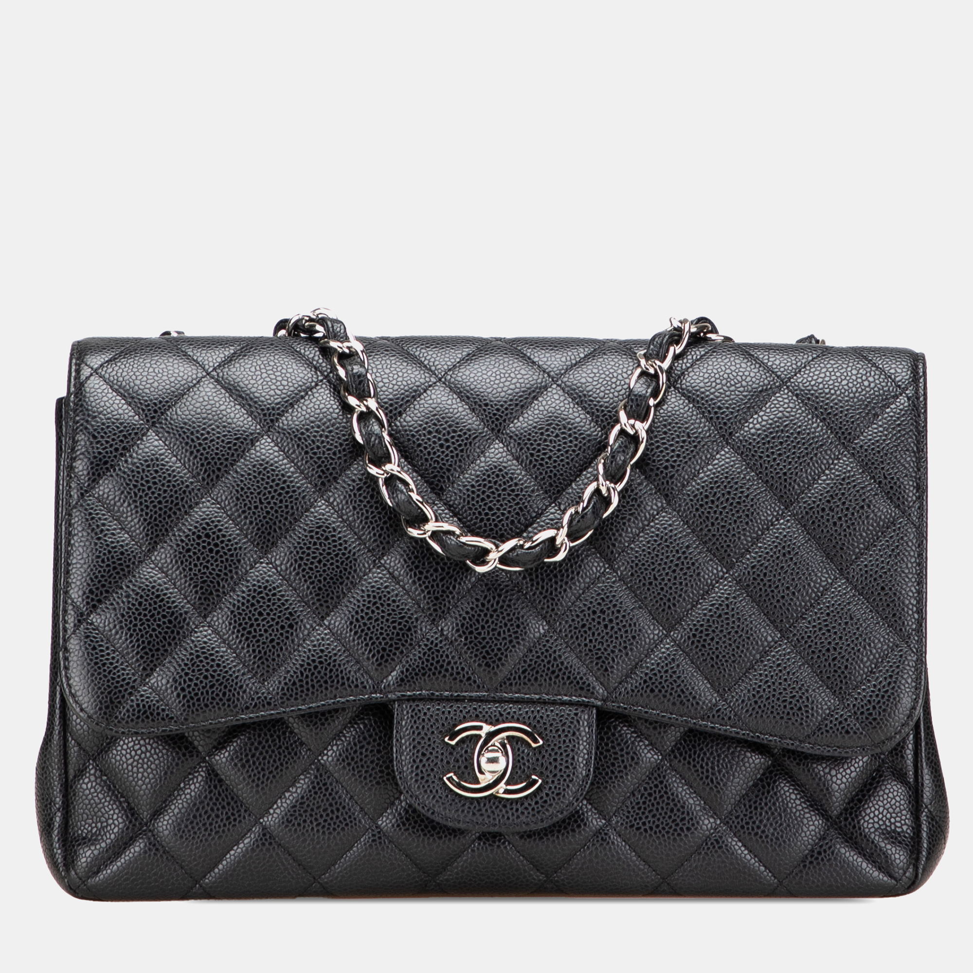 

Chanel Classic Double Flap Jumbo Black Caviar Leather Shoulder Bag