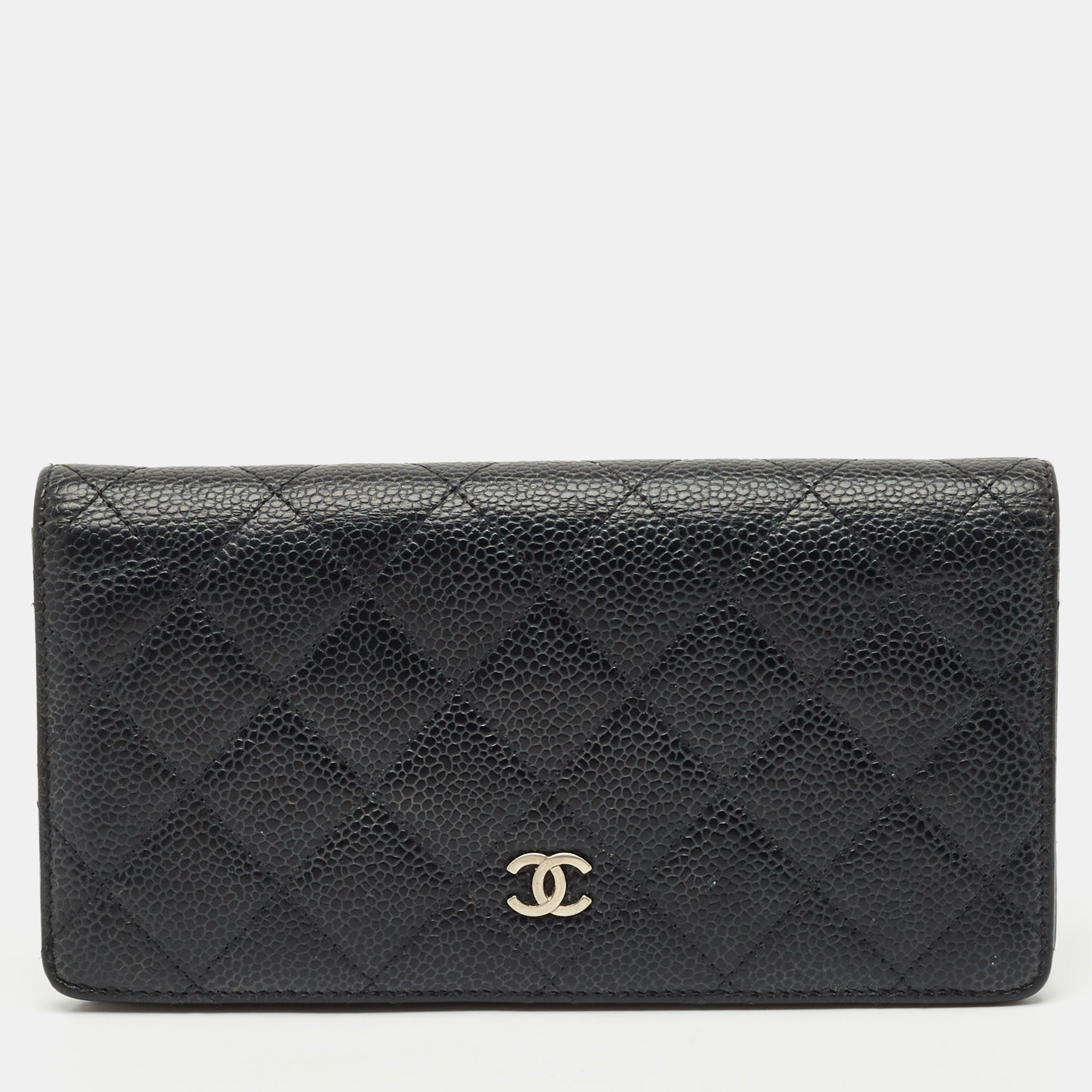 

Chanel Black Quilted Caviar Leather  Yen Wallet