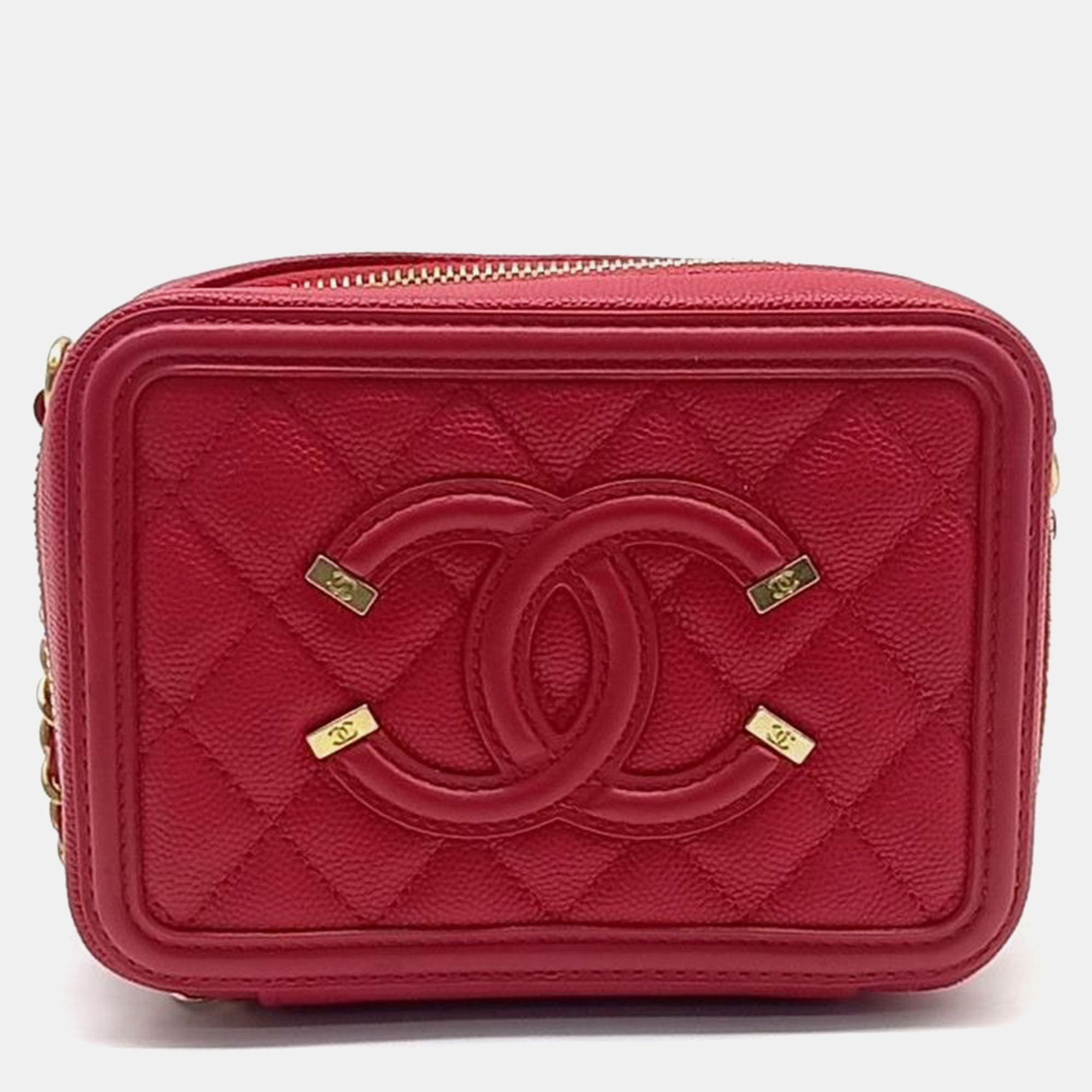 

Chanel Red Leather Caviar Mini Cosmetic Crossbody Bag