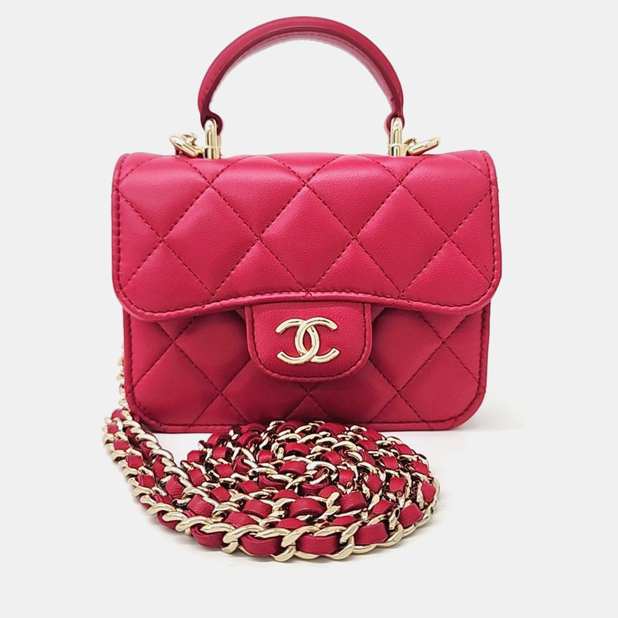 

Chanel Pink Leather top handle mini chain tote and crossbody bag