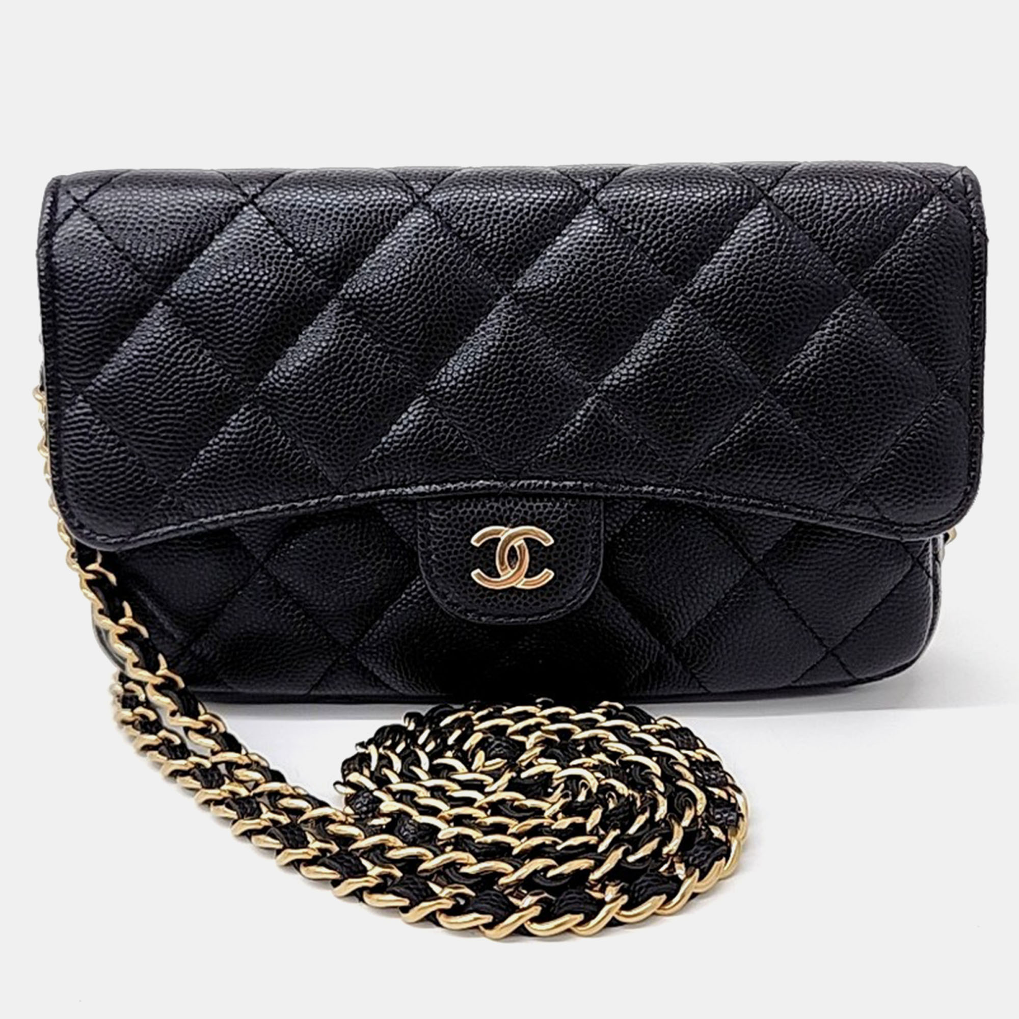 

Chanel Black Leather Caviar Phone Holder Mini Crossbody Bag