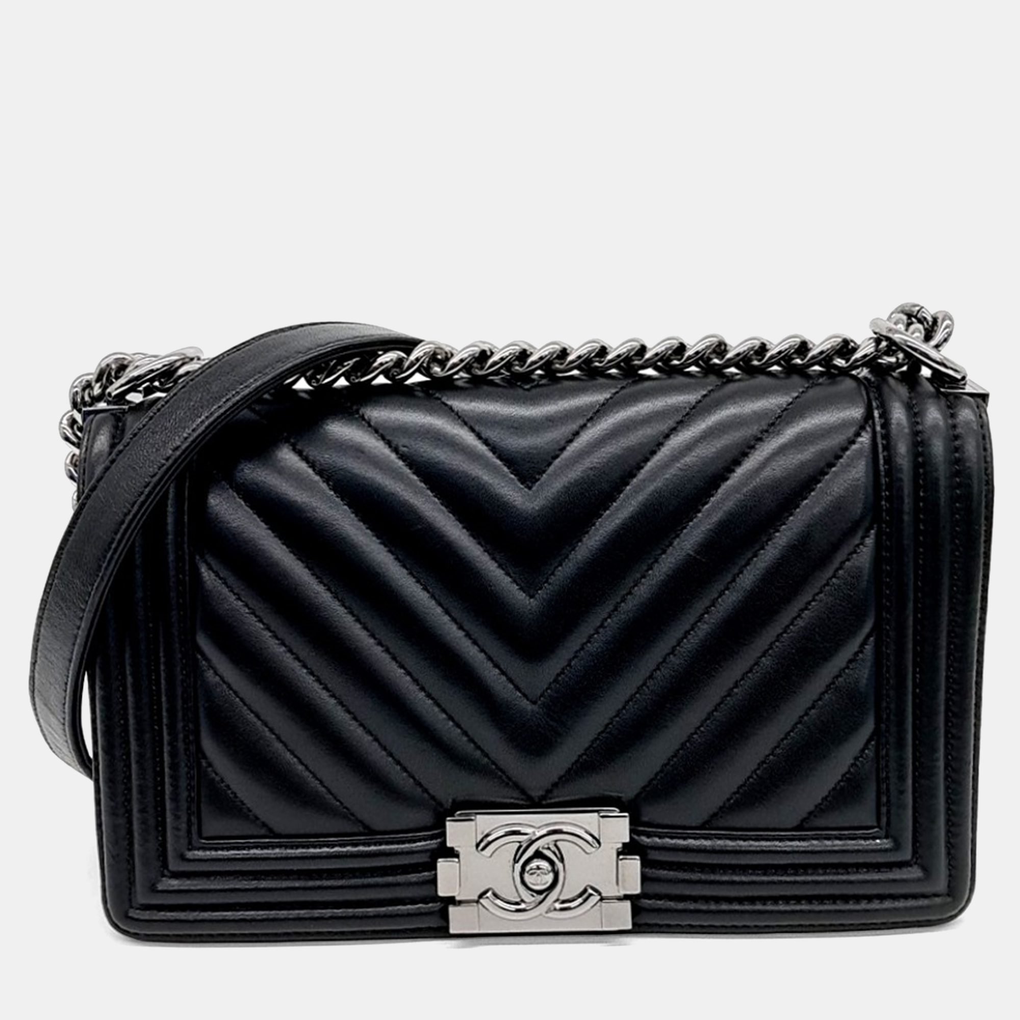 

Chanel Black Lambskin Chevron Medium Boy Bag