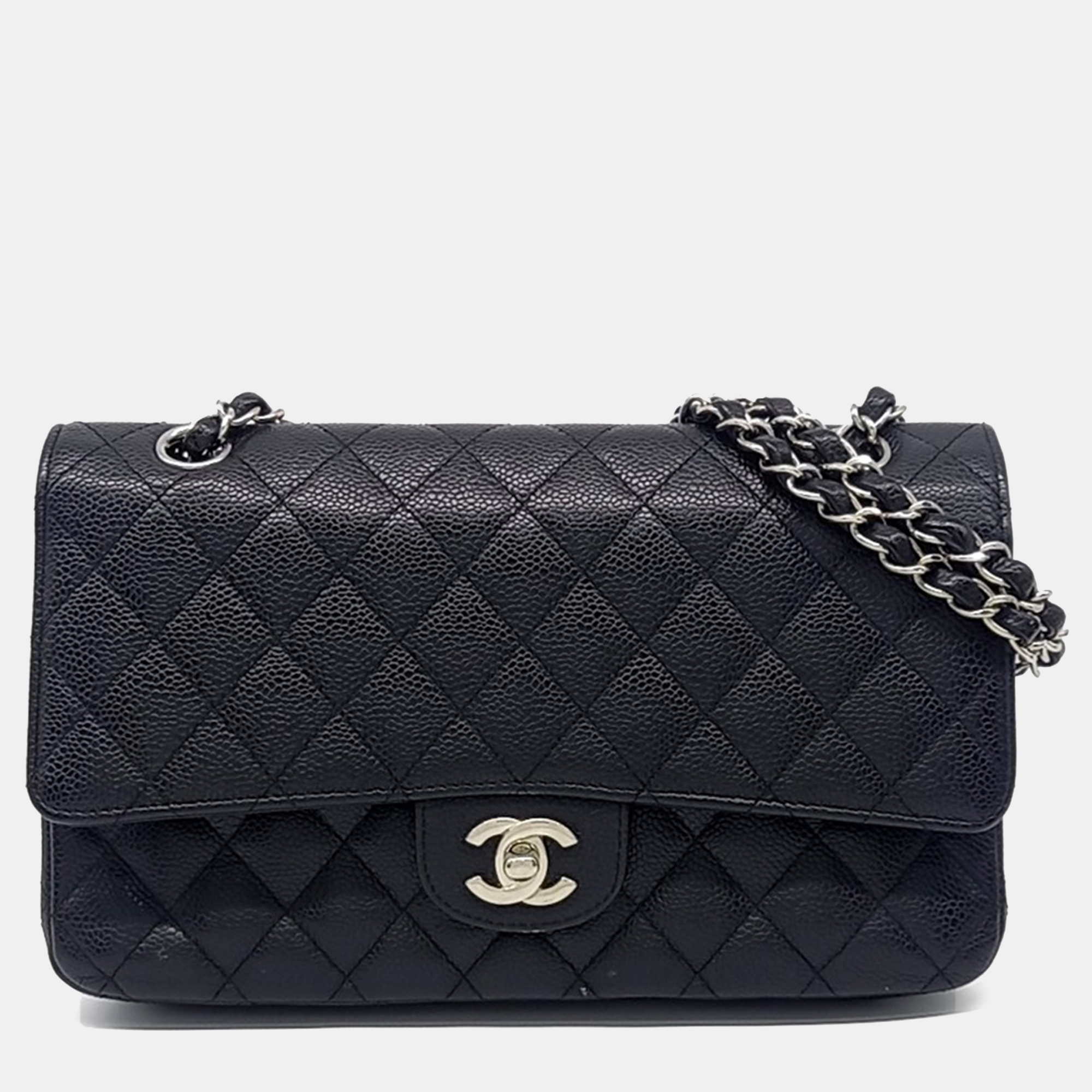 

Chanel Black Leather Caviar Classic Medium