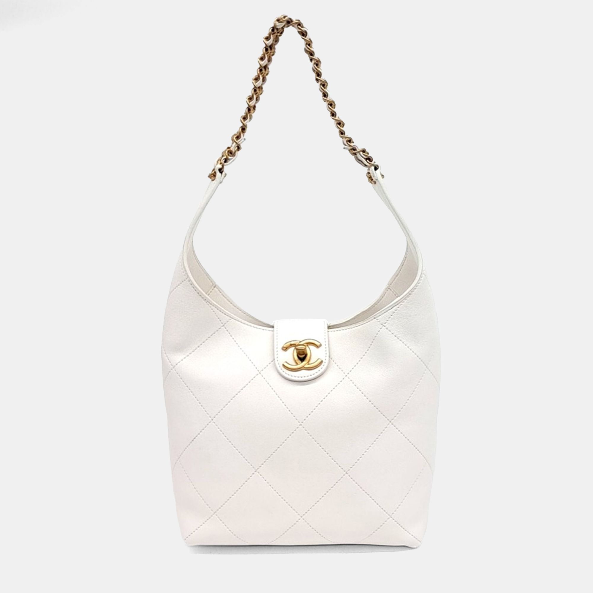 

Chanel White Leather Chain Hobo Bag