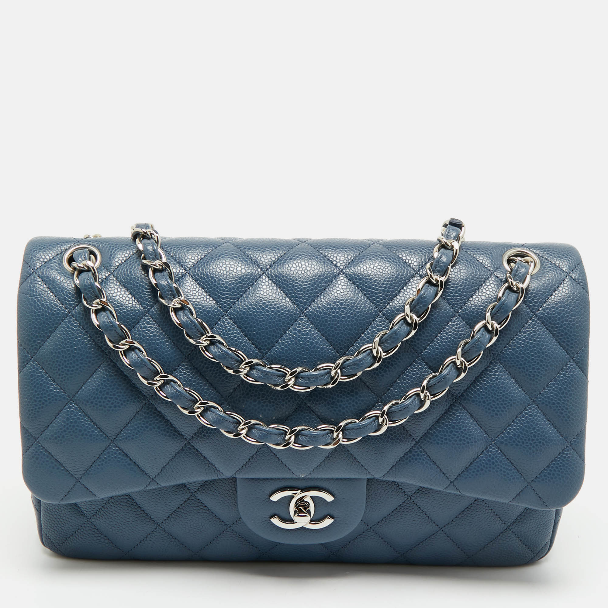 

Chanel Blue Quilted Caviar Leather Jumbo Classic Double Flap Bag