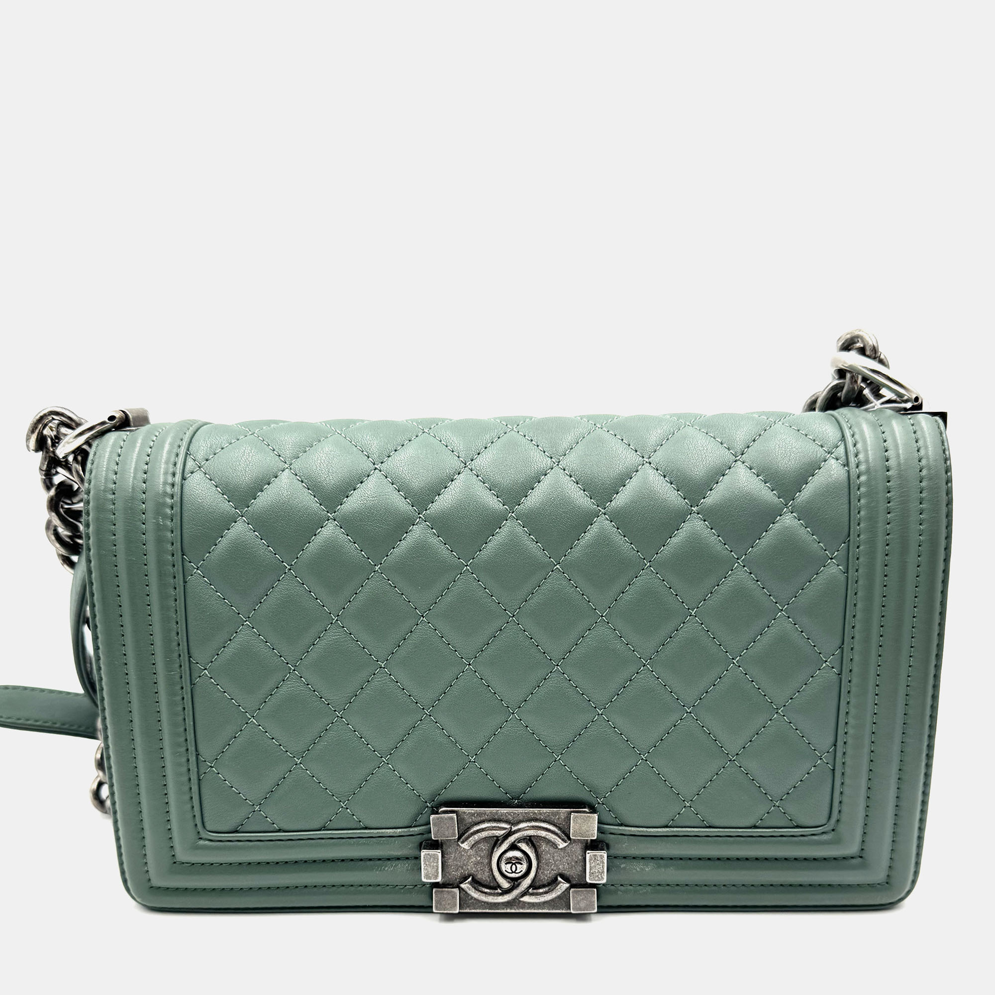 

Chanel Boy Green Leather Shoulder Bag