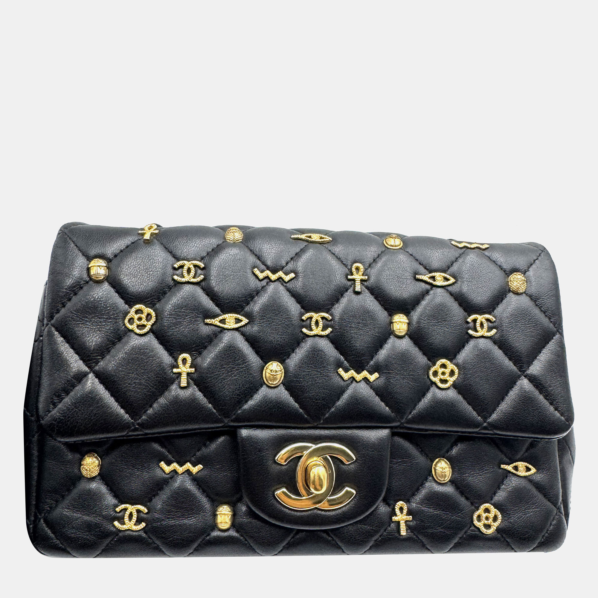 

Chanel Rectangular Flap Mini Black Lambskin Quilted Egyptian Amulet Shoulder Bag