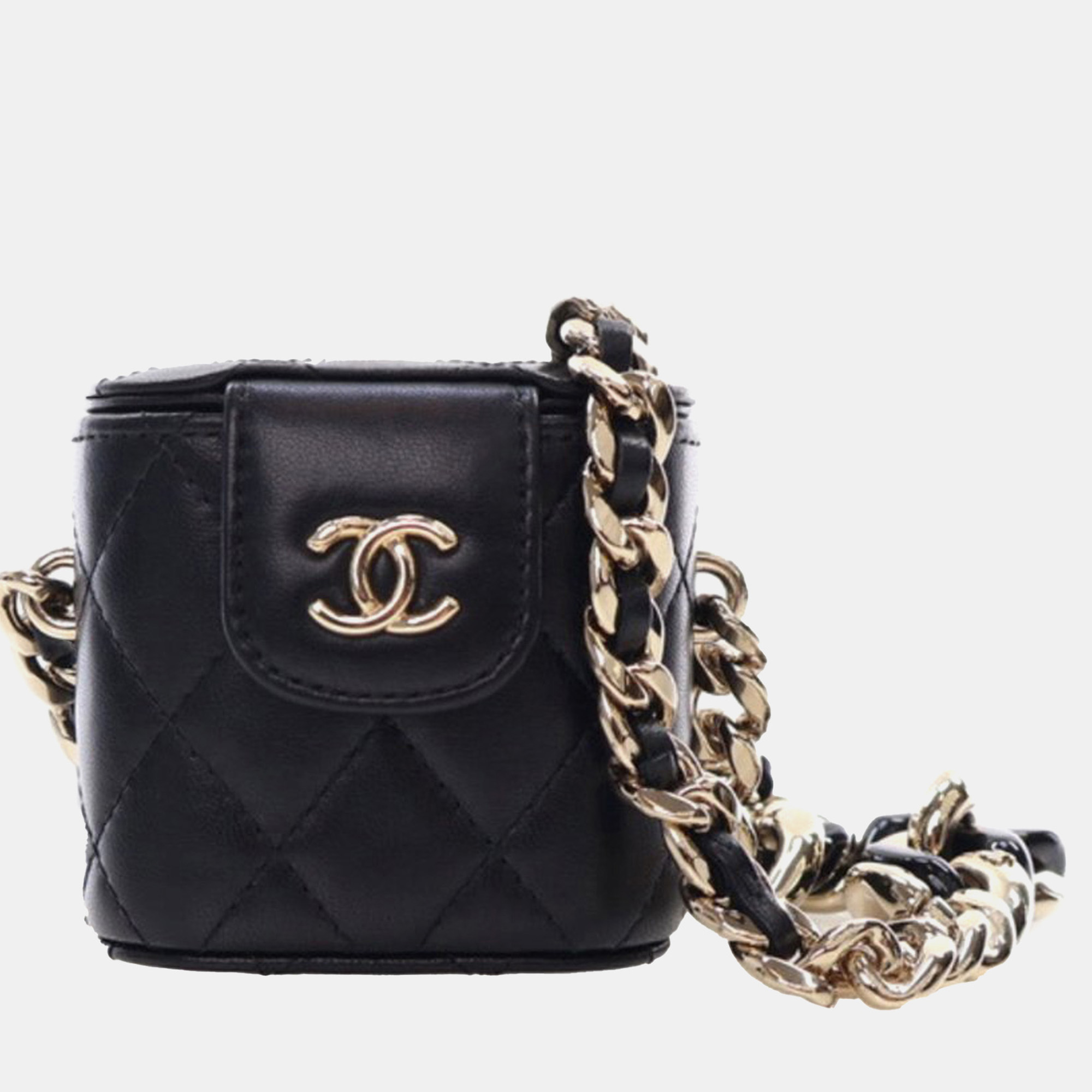 

Chanel Black Mini Quilted Lambskin Elegant Chain Tubular Vanity Case