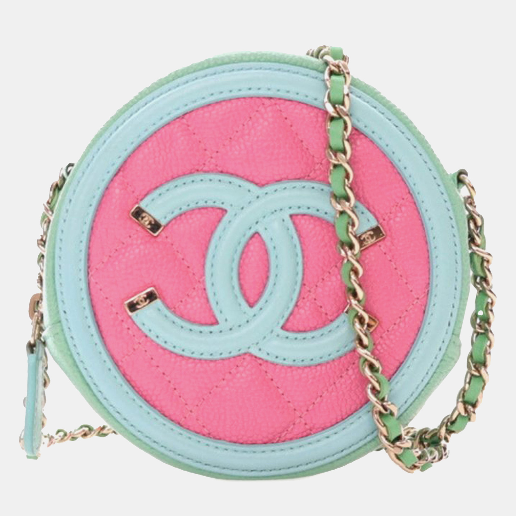 

Chanel Green/Pink Caviar Leather CC Filigree Round Crossbody