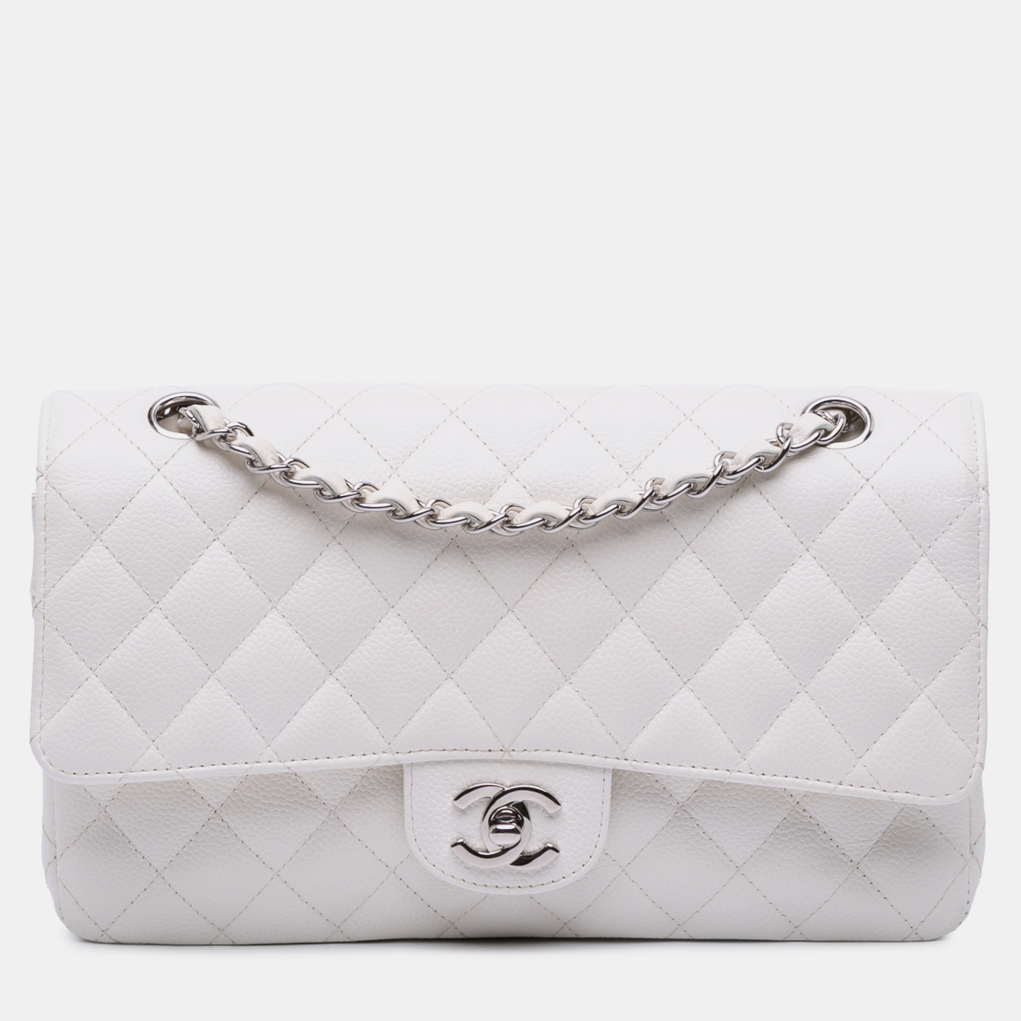 

Chanel White Caviar Leather Medium Classic Double Flap Bag