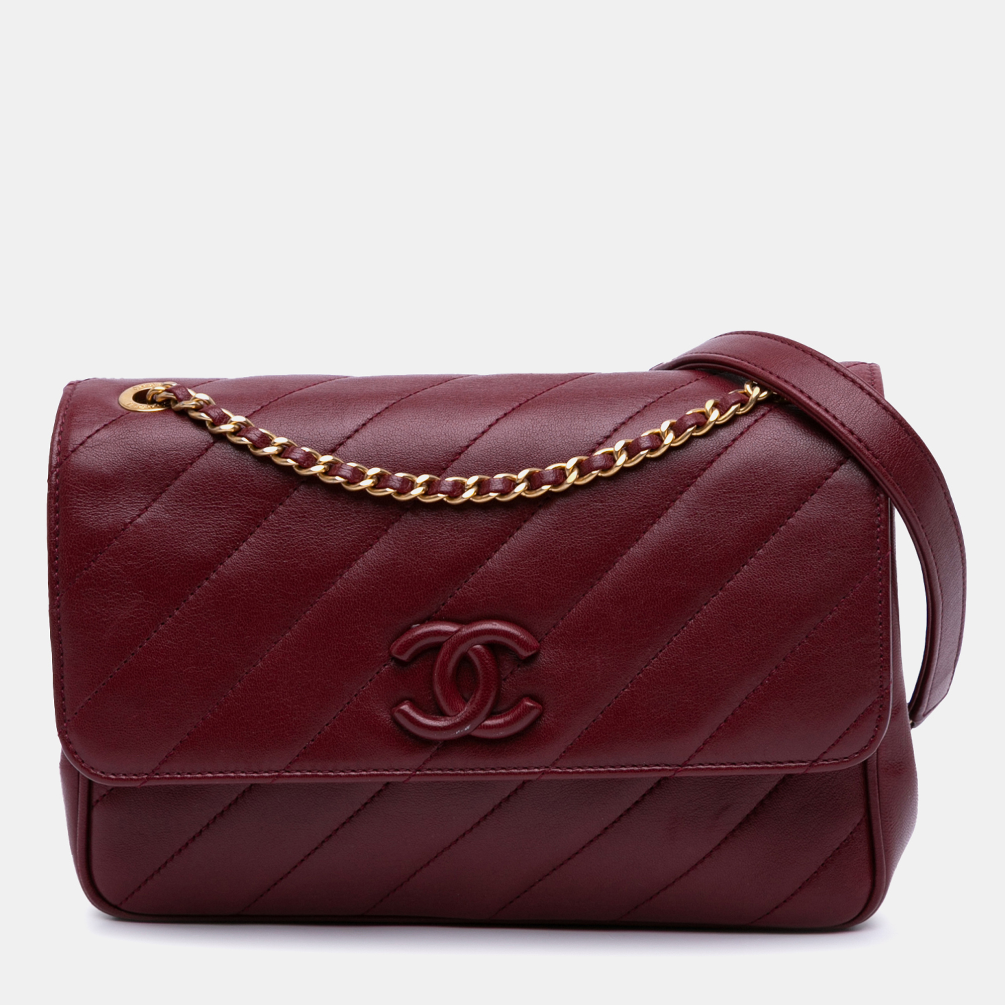 

Chanel Burgundy Diagonal Quilted Lambskin CC Signature Flap Bag