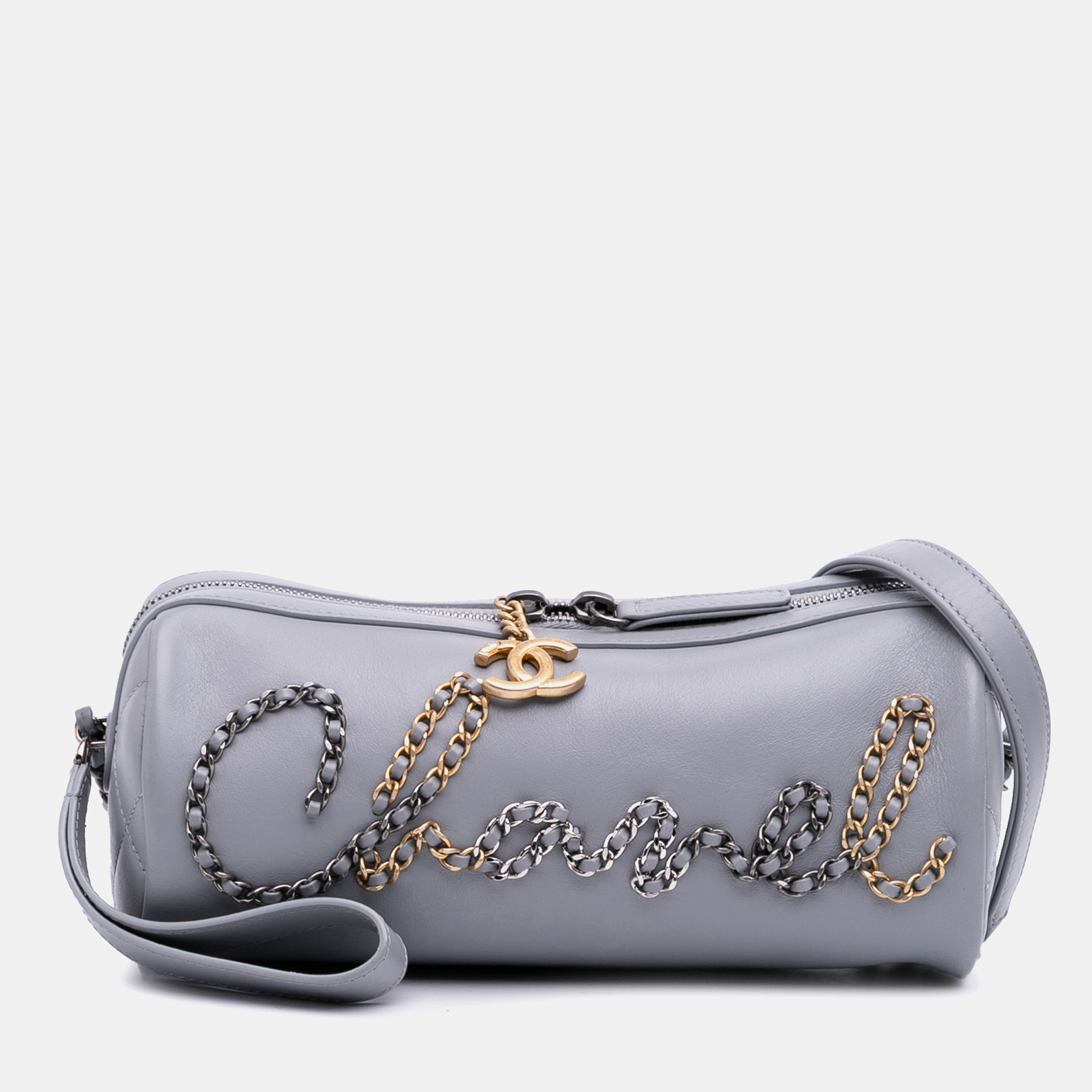 

Chanel Grey Calfskin Signature Chain 20s Bowling Bag