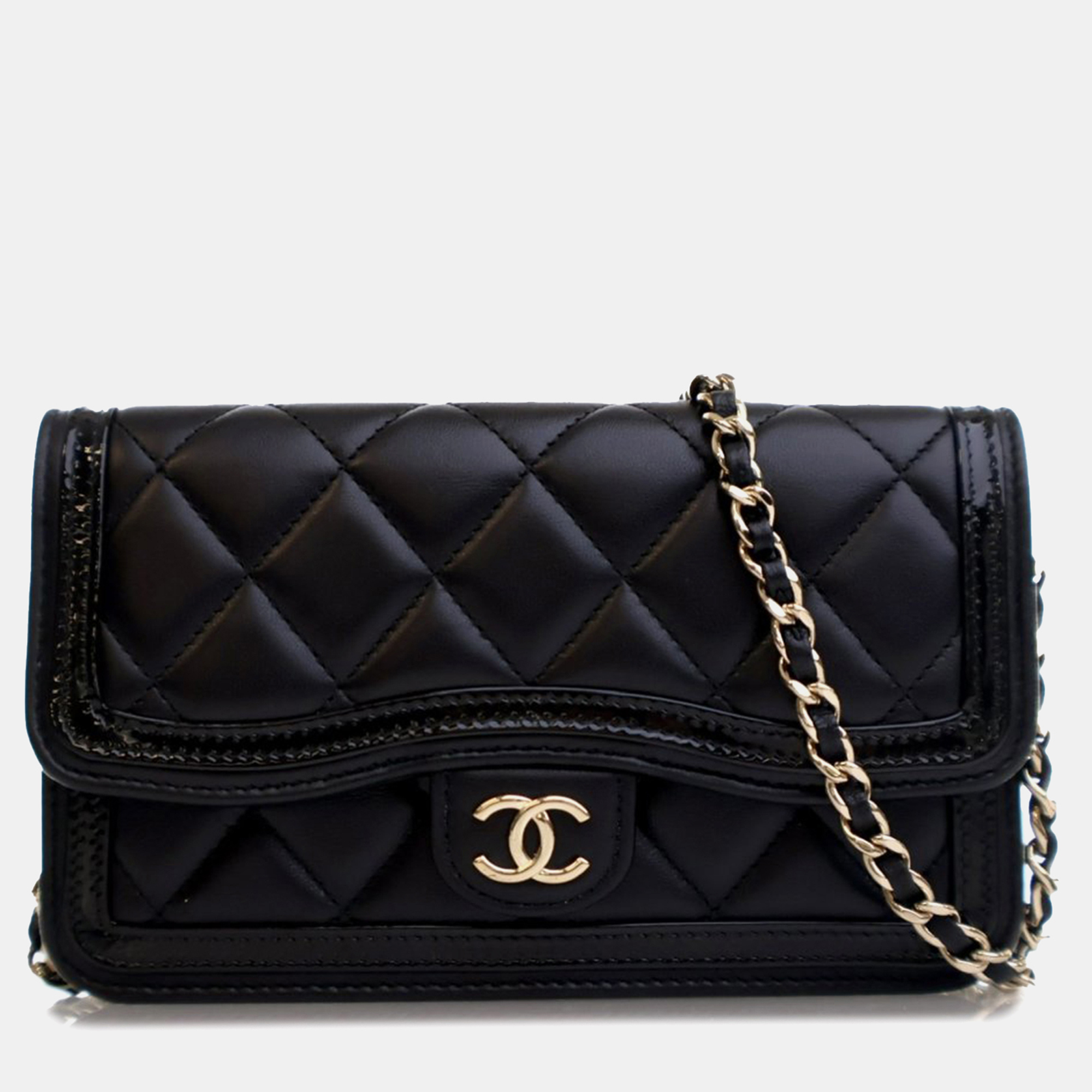 

Chanel Black Quilted Lambskin and Patent Flap Phone Holder