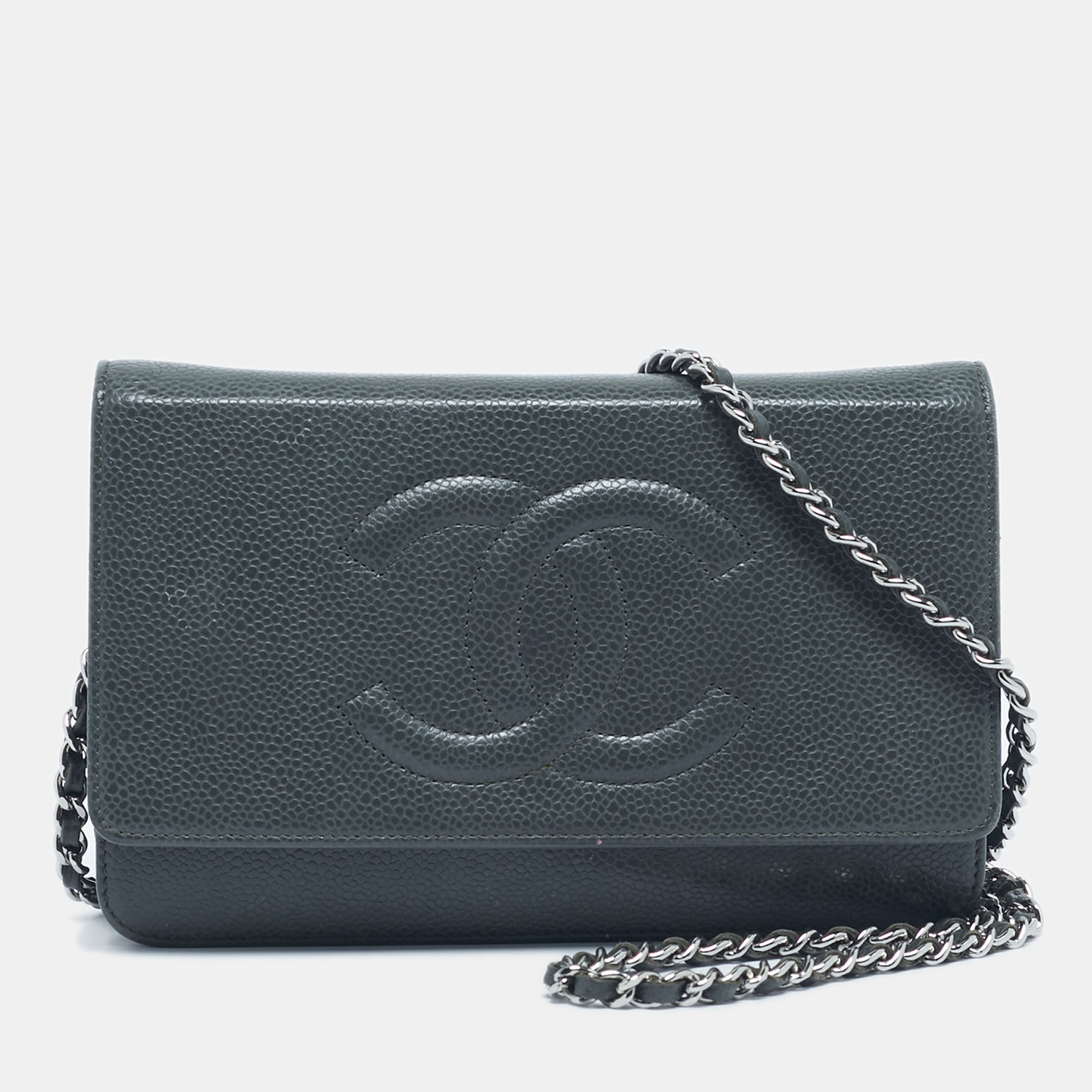 

Chanel Grey Caviar Leather Timeless CC Wallet On Chain