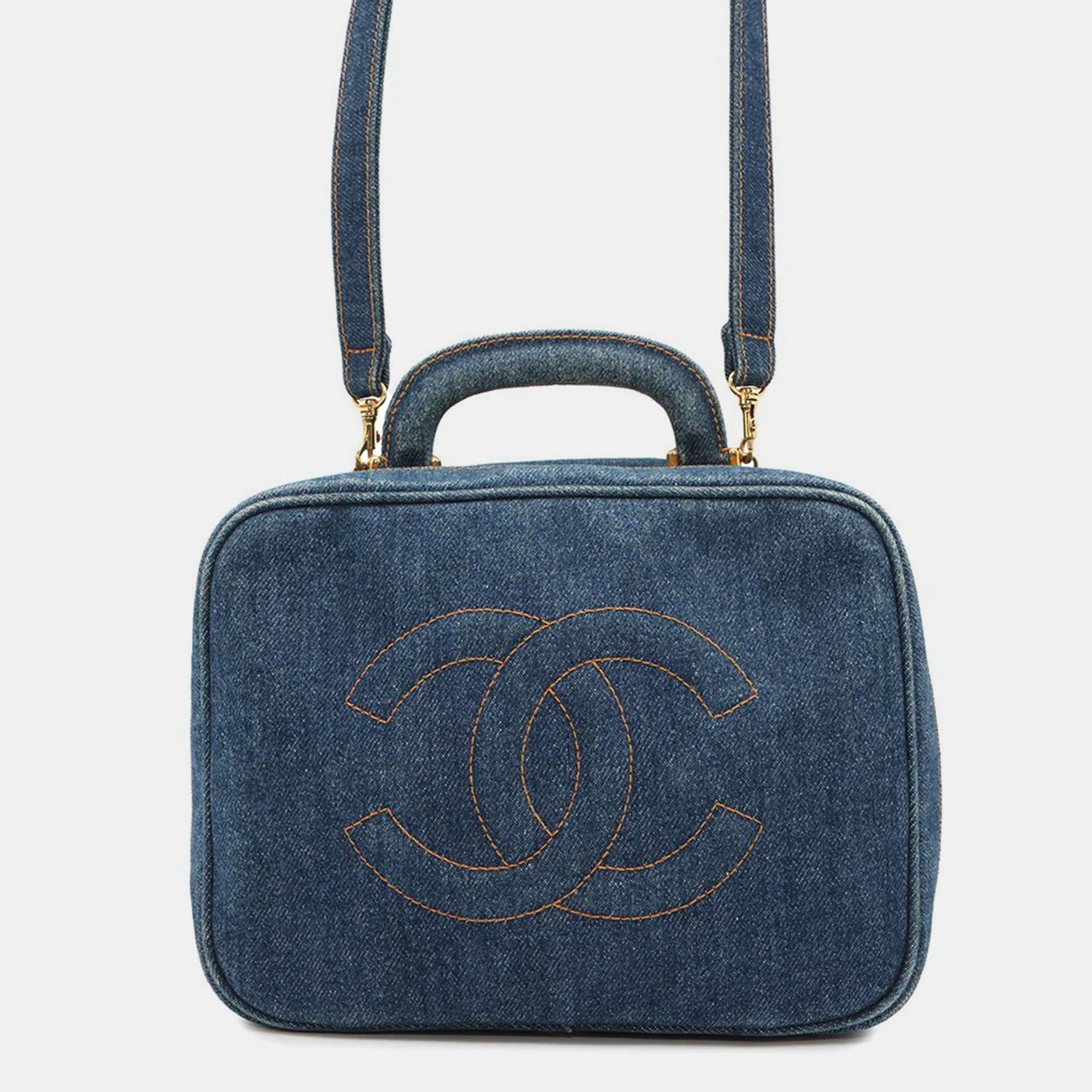 Pre-owned Chanel Vanity Bag 2waybag Blue Denim