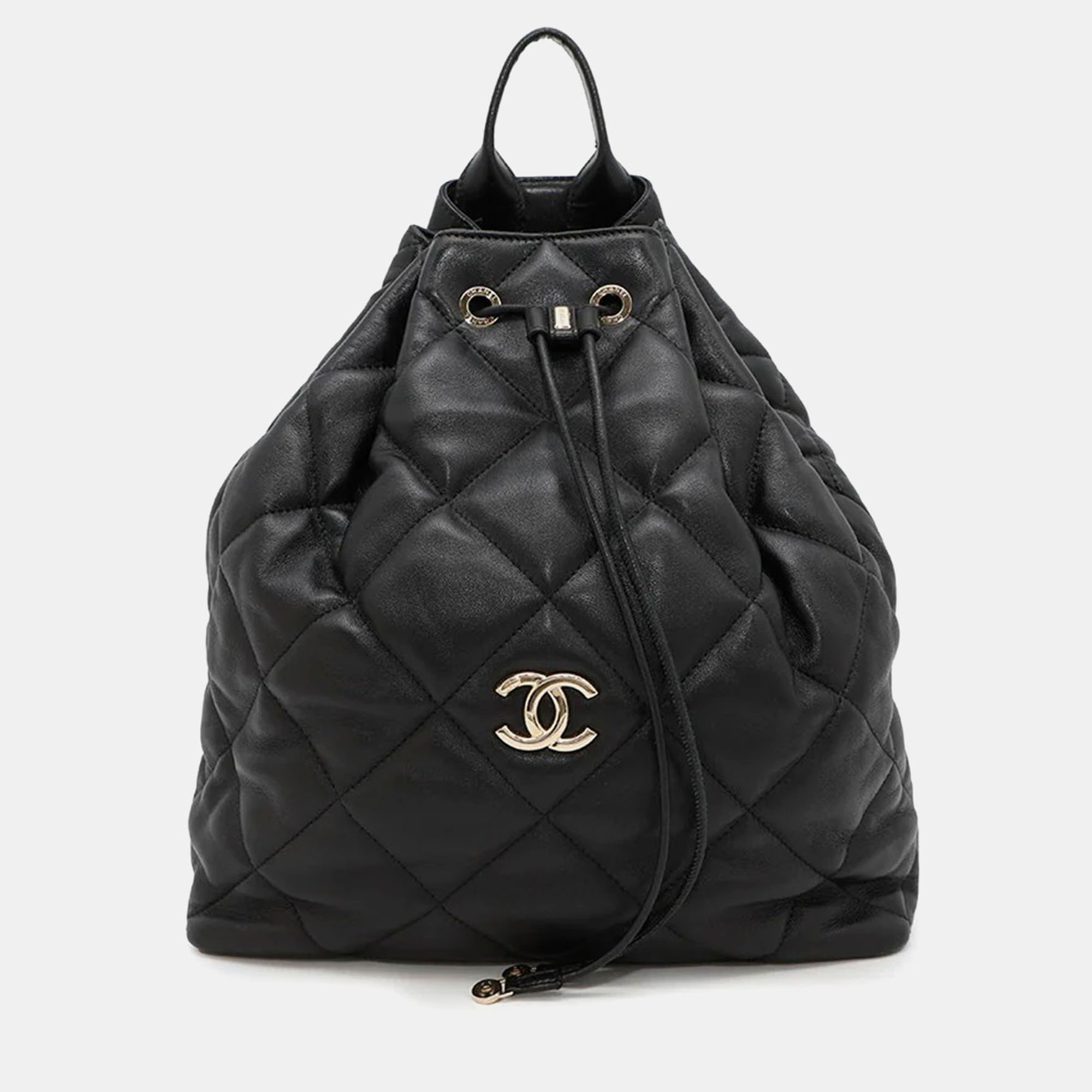 

Chanel CC Drawstring Black Leather Backpack