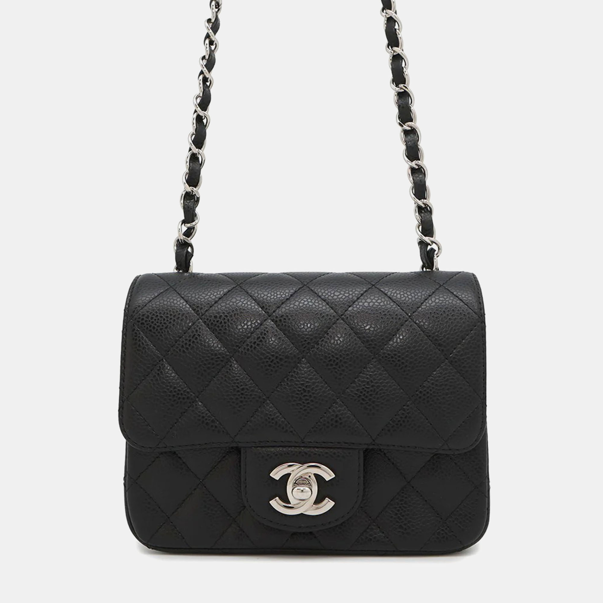 

Chanel Square Flap Mini Black Caviar Leather Quilted Shoulder Bag